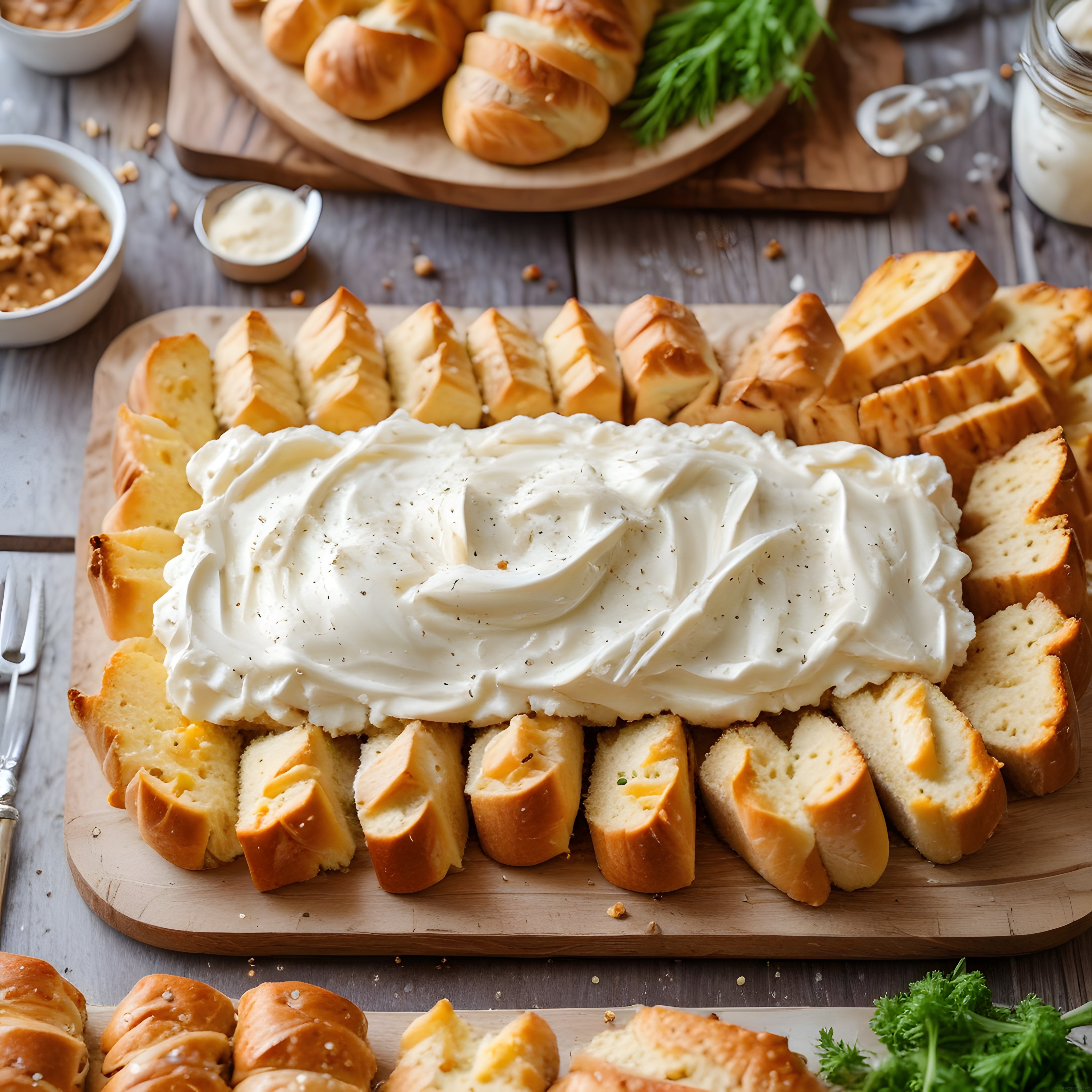 Krem Peynirli Ekmek Dilimleriyle Şık Kahvaltı Sunumu ve Taze Yeşillikler