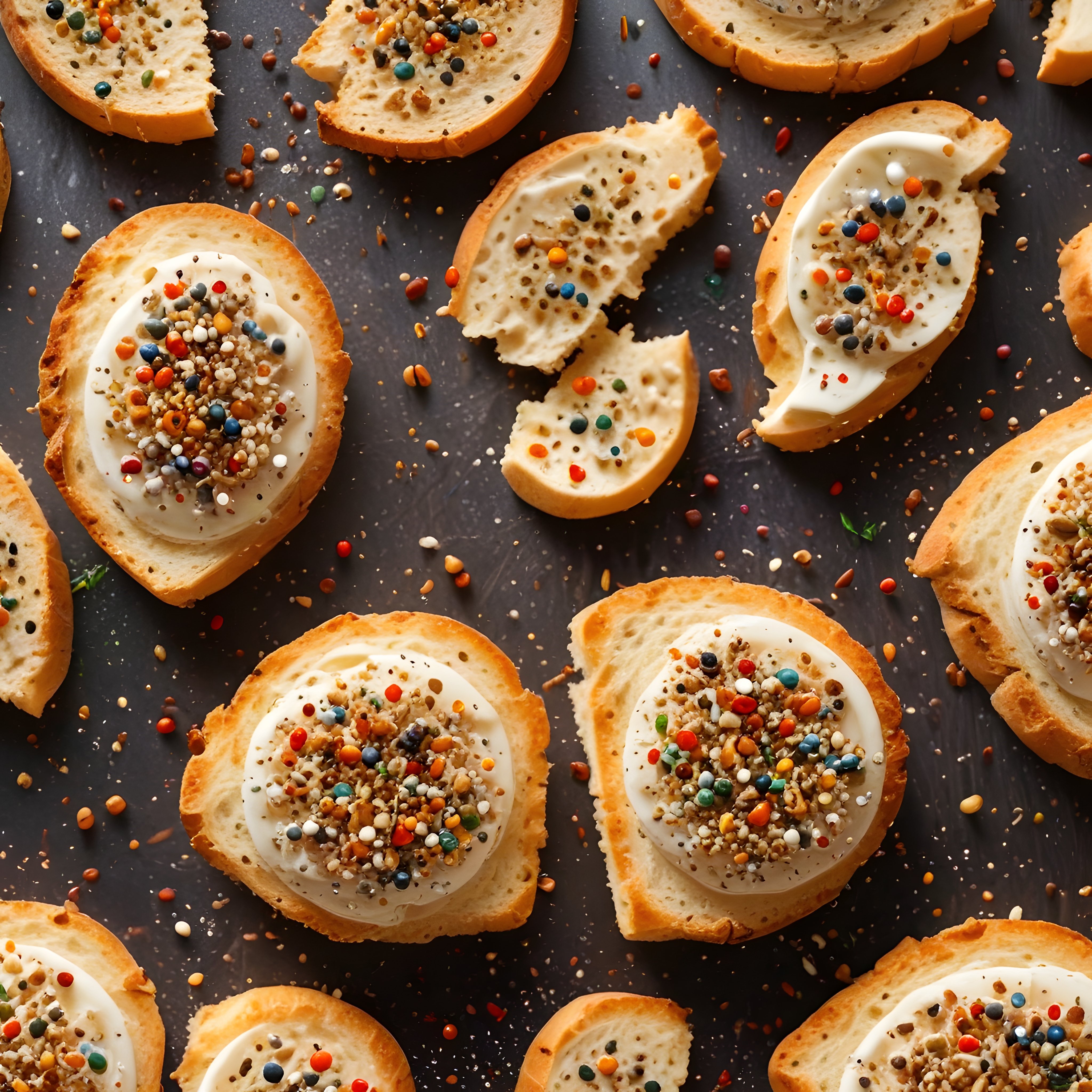 Krem Peynirli ve Renkli Baharatlı Ekmek Dilimleri: Kahvaltılık Bruschetta Tarifi