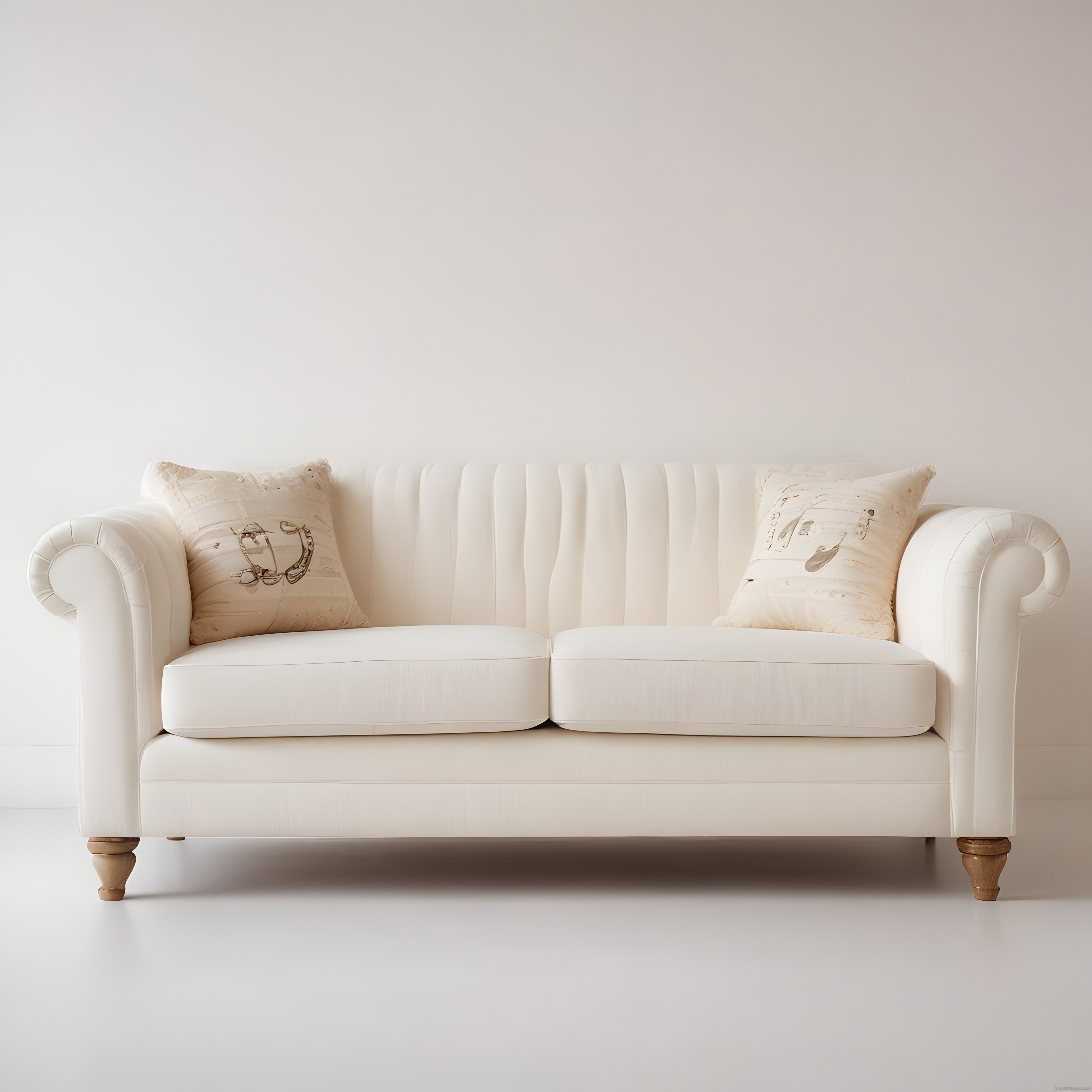 Krem Rengi Chesterfield Kanepe ve Dekoratif Yastıklarla Minimalist Salon Dekorasyonu
