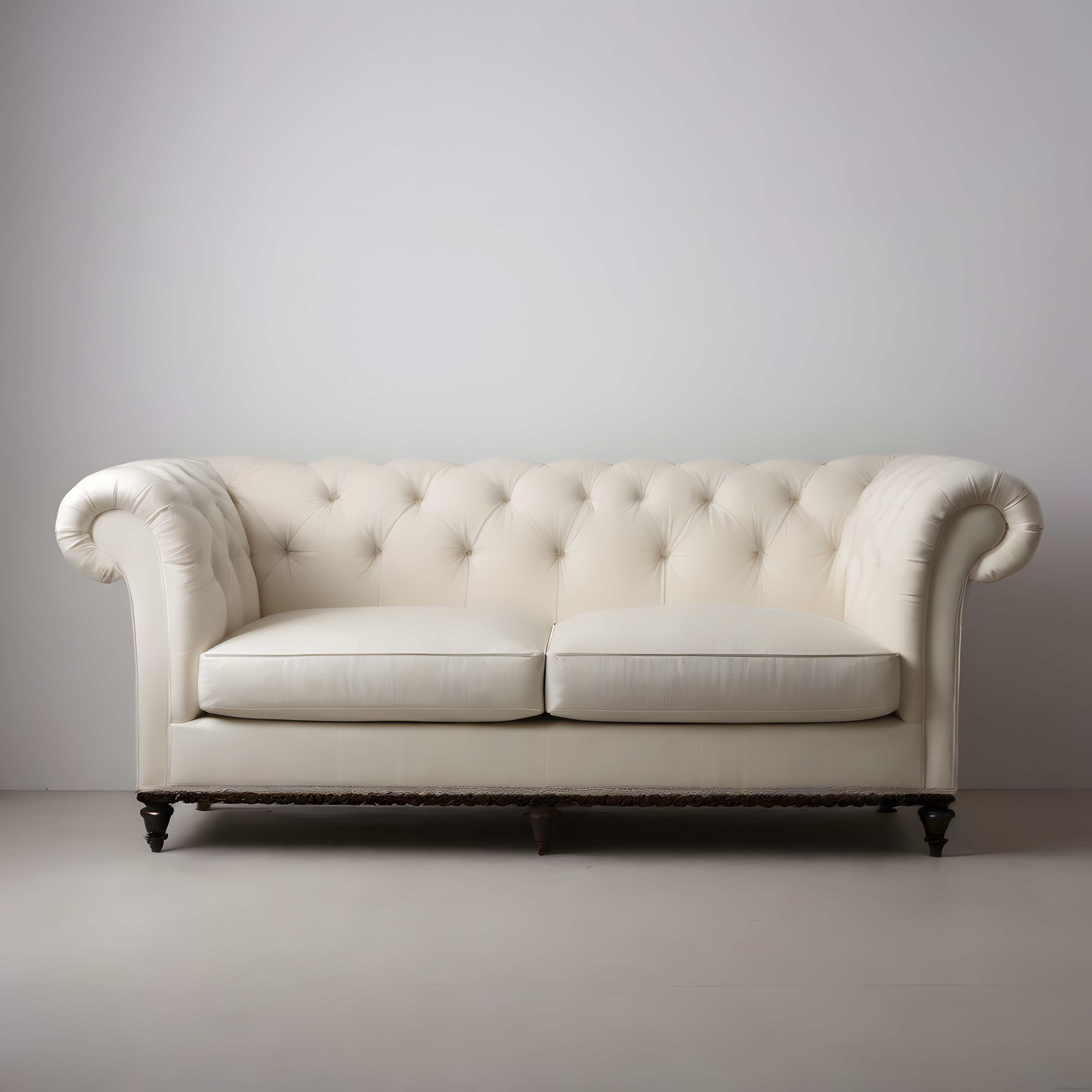 Krem Rengi Chesterfield Kapitone Kanepe ve Minimalist Beyaz Arka Plan