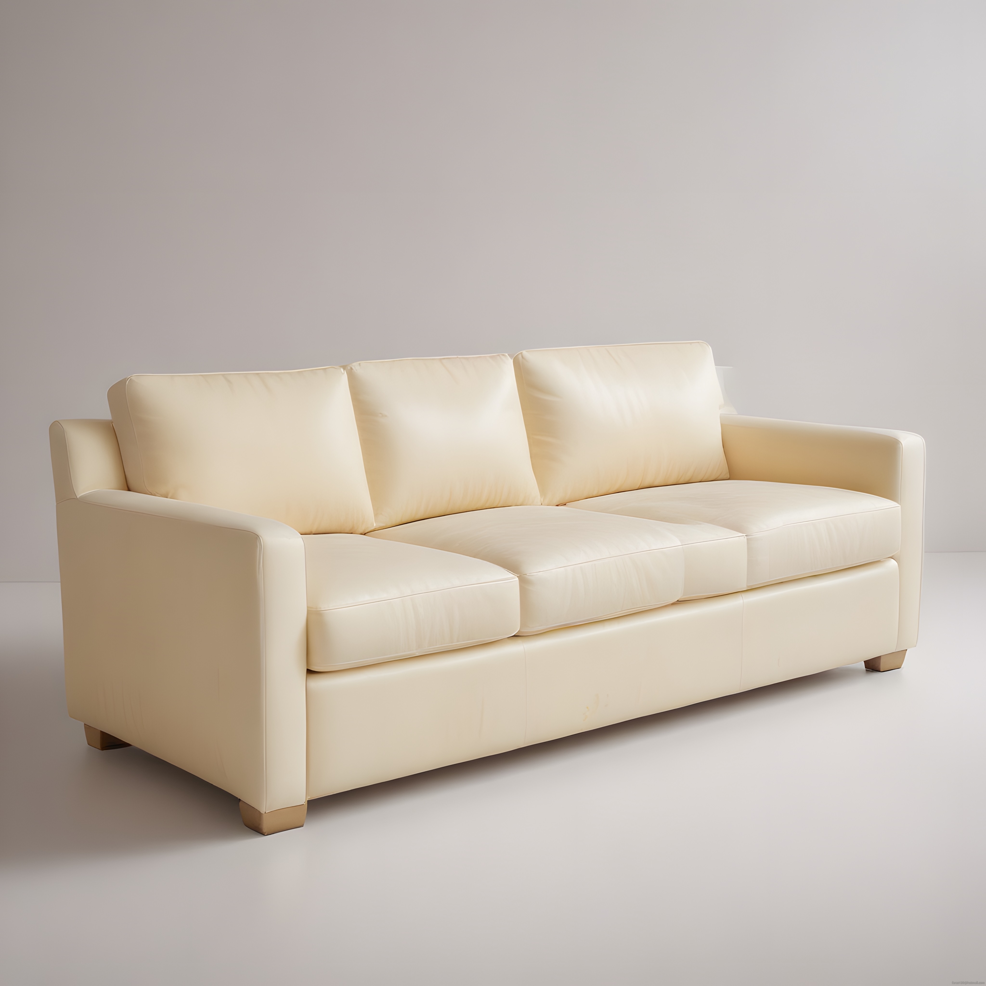 Krem Rengi Deri Kanepe ile Minimalist ve Modern Oturma Odası Dekorasyonu