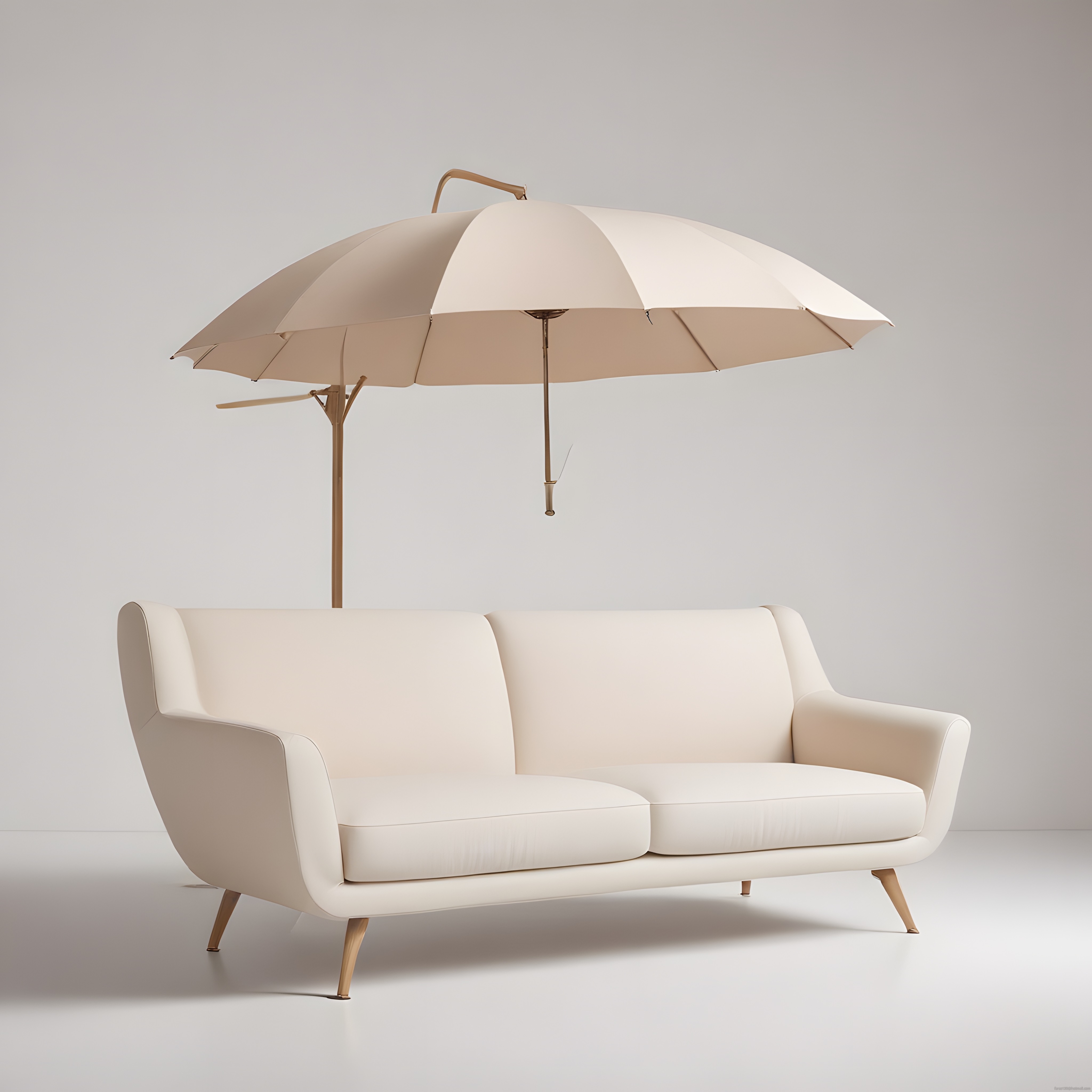 Krem Rengi Deri Kanepe ve Modern Şemsiyeli Minimalist Salon Dekorasyonu