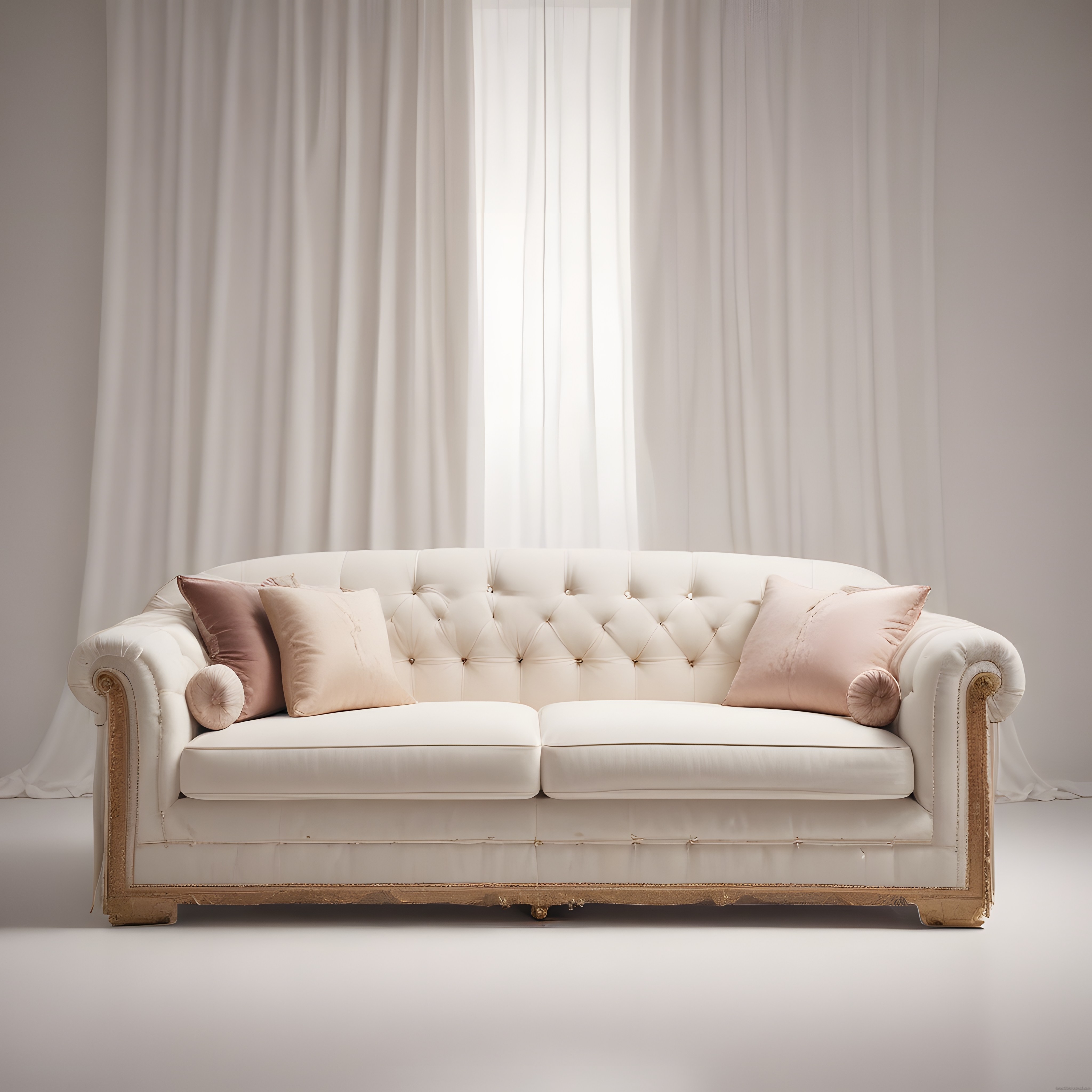 Krem Rengi Düğmeli Chesterfield Kanepe ile Sade ve Lüks Salon Dekorasyonu