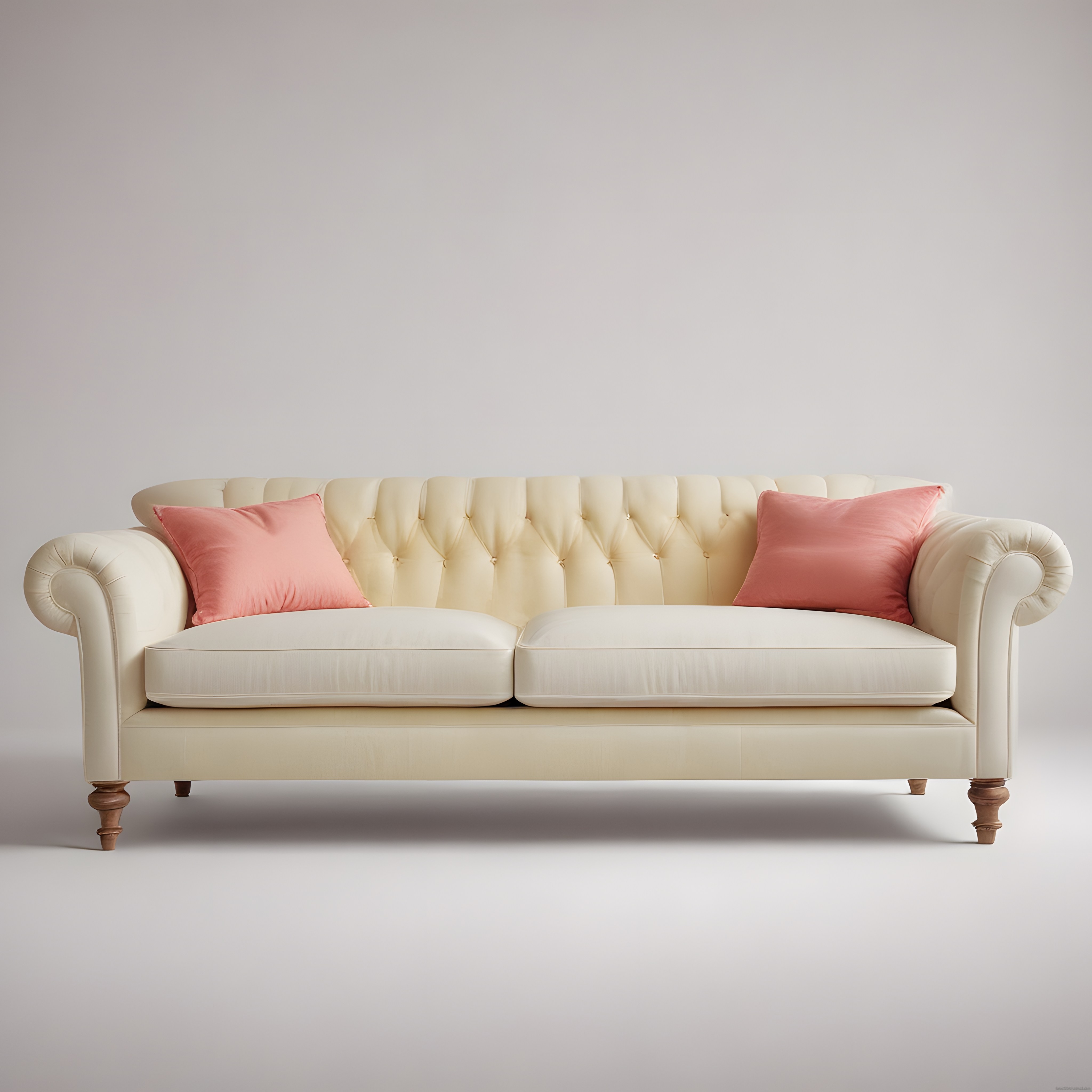 Krem Rengi Düğmeli Chesterfield Kanepe ve Pembe Yastıklar ile Ev Dekorasyonu