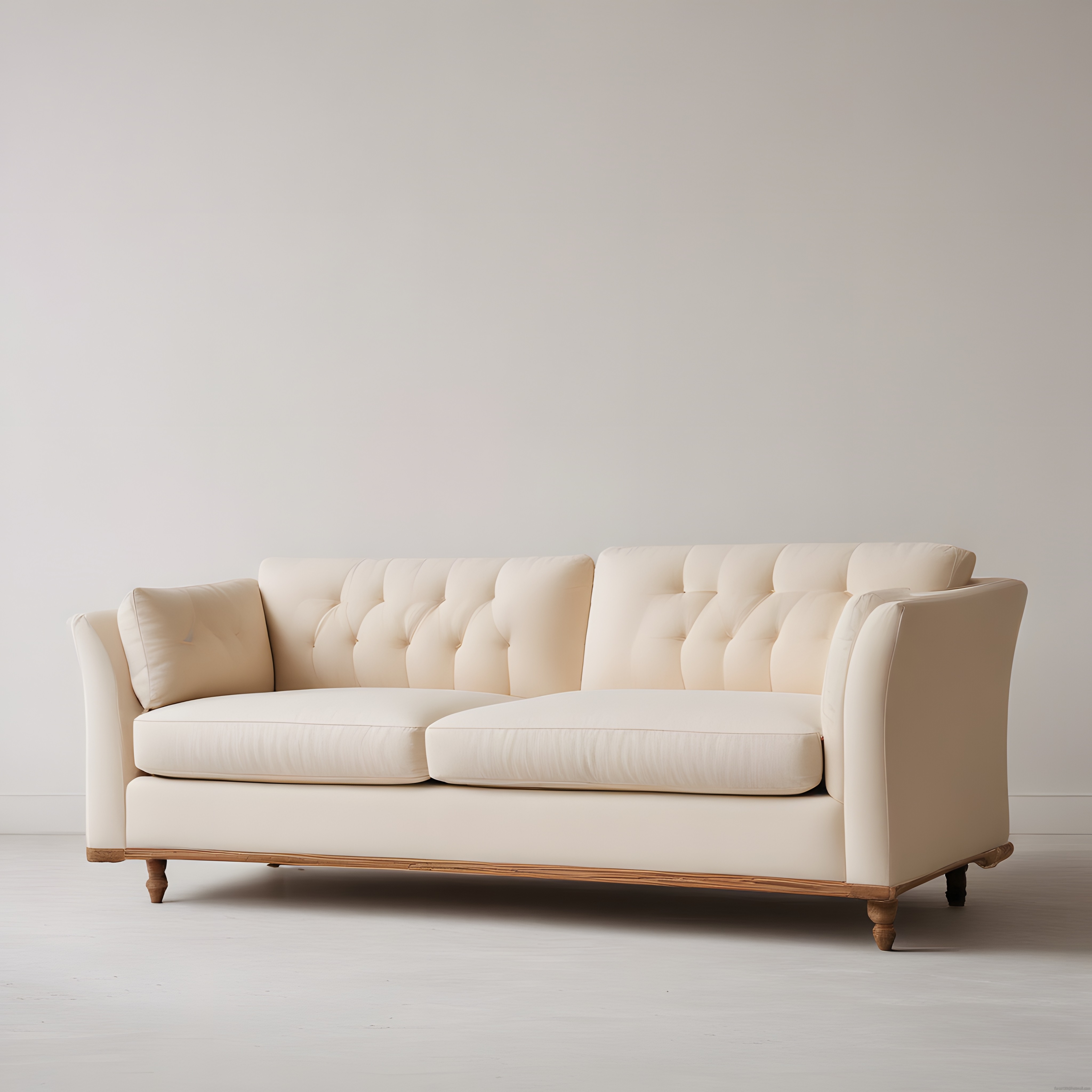 Krem Rengi Düğmeli Kapitone Kanepe ile Minimalist Salon Dekorasyonu