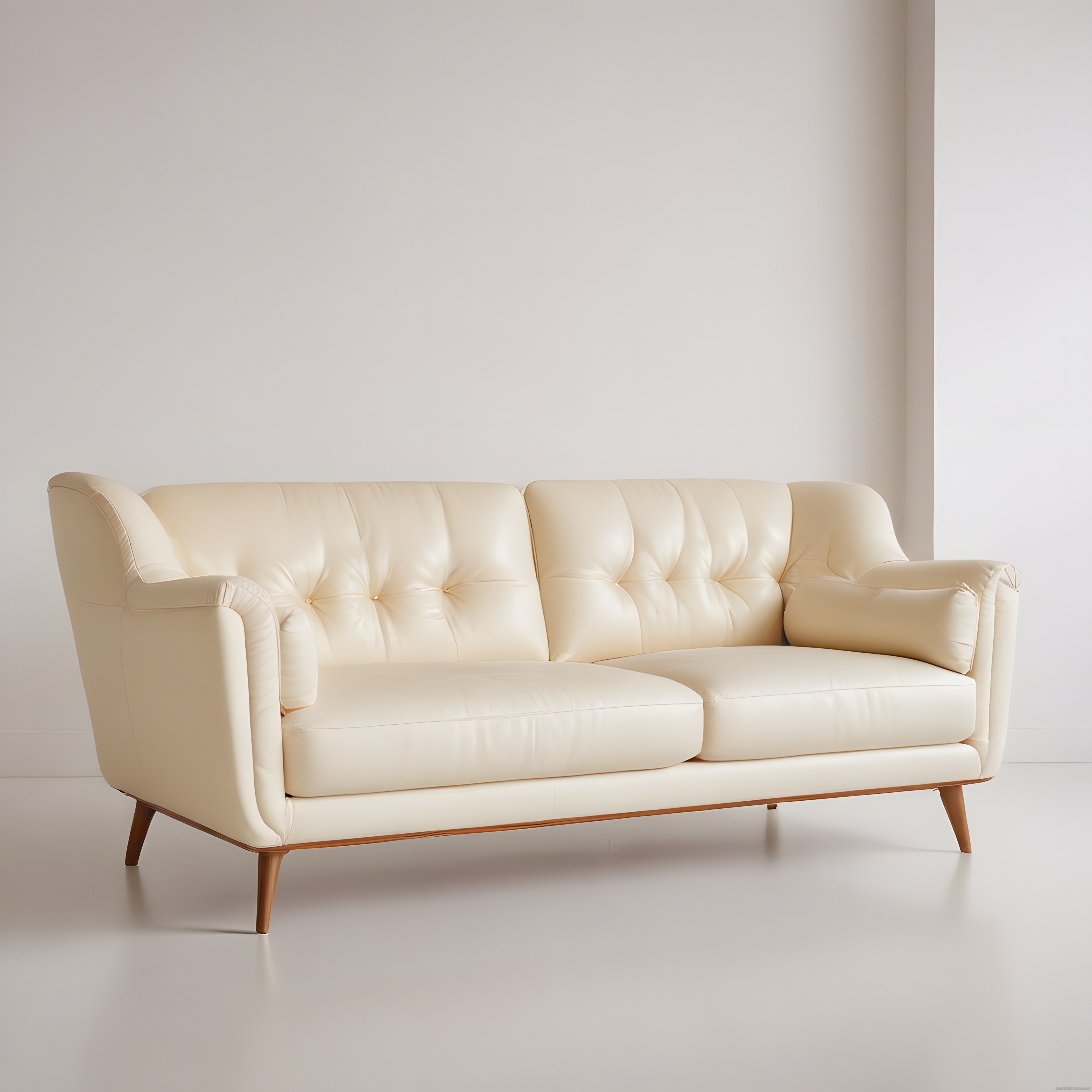 Krem Rengi Düğmeli Modern Kanepe ve Beyaz Arka Planlı Minimalist Dekorasyon