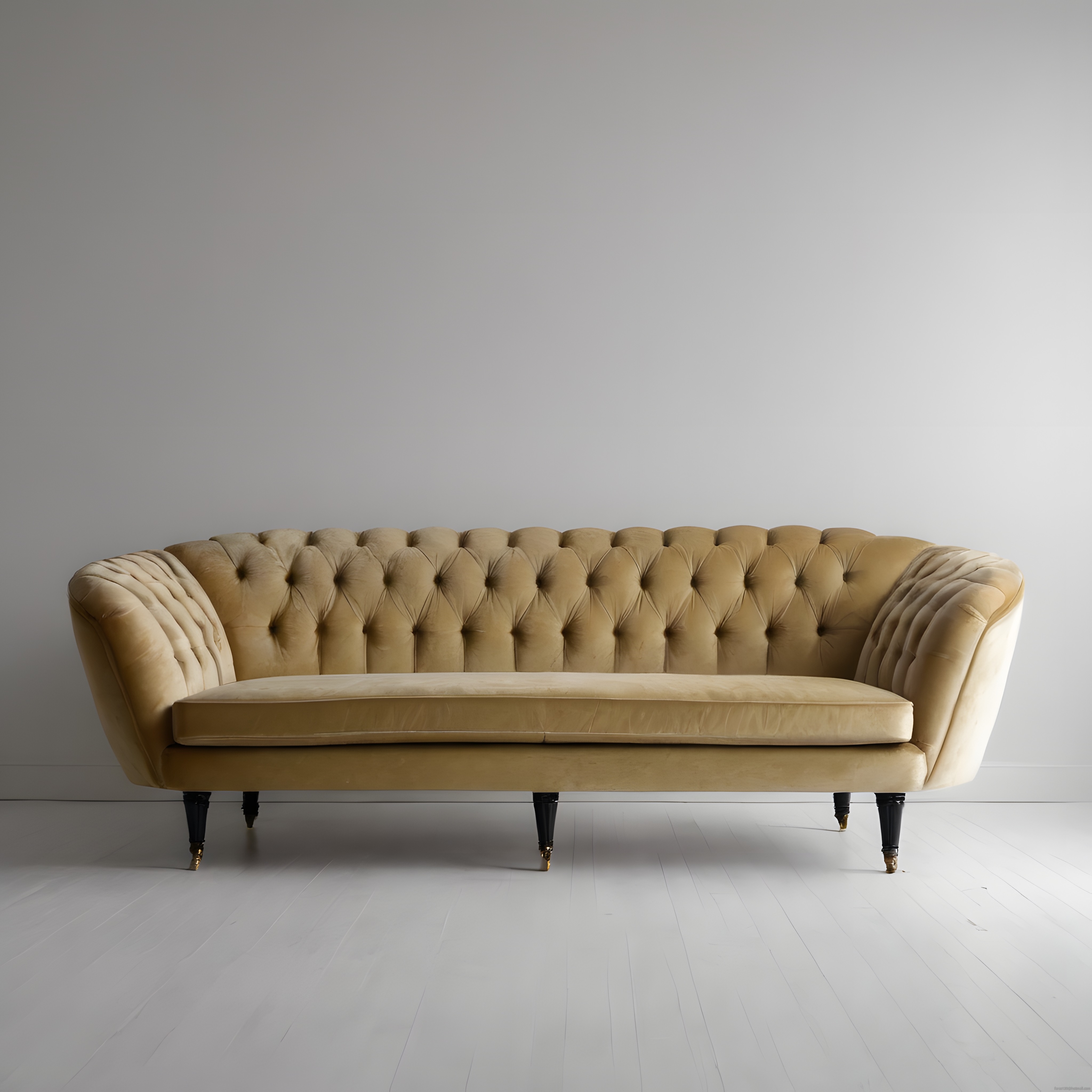 krem rengi kadife chesterfield kanepe ile şık ve modern salon dekorasyonu