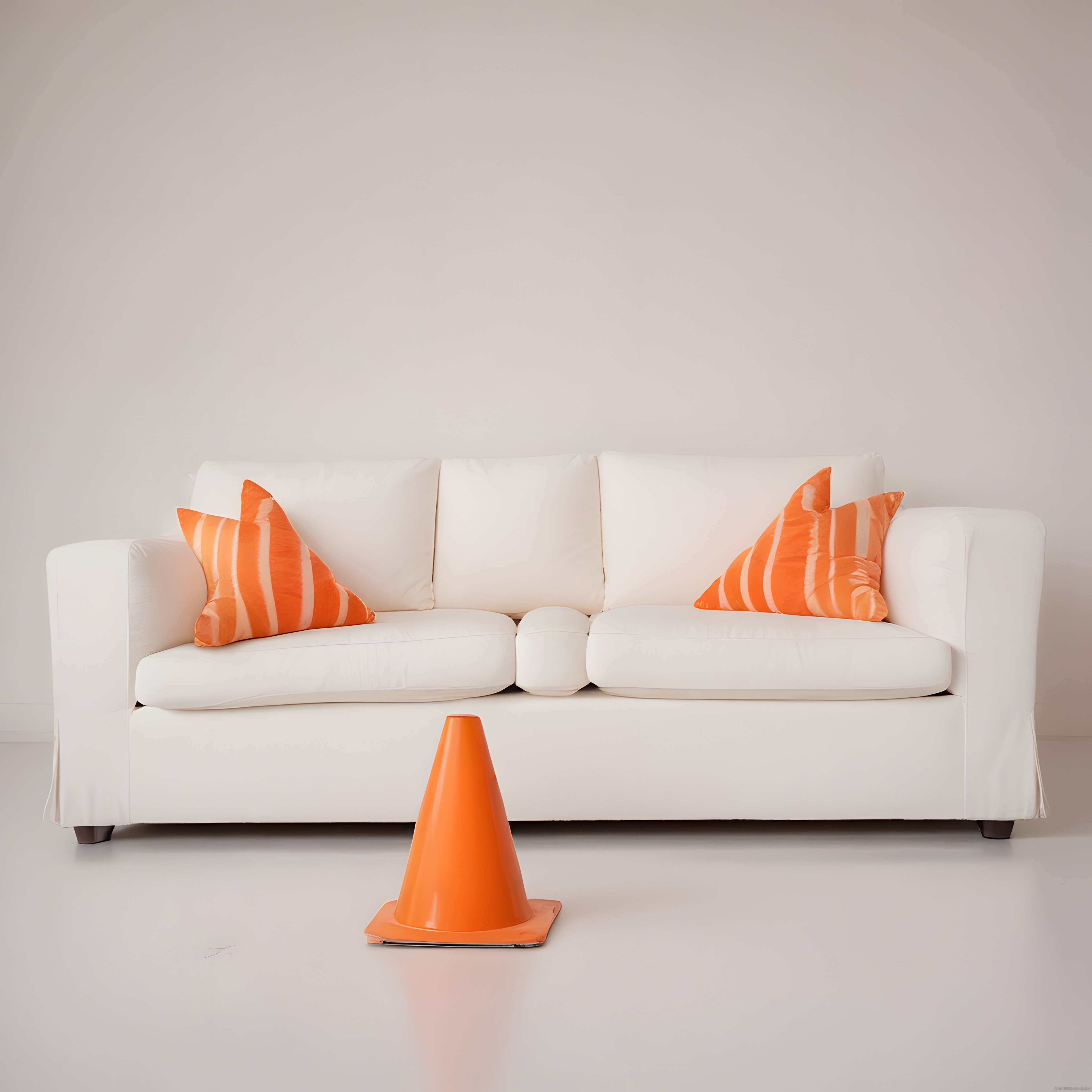 Krem Rengi Kanepe ve Turuncu Yastıklarla Minimalist Dekorasyon Örneği