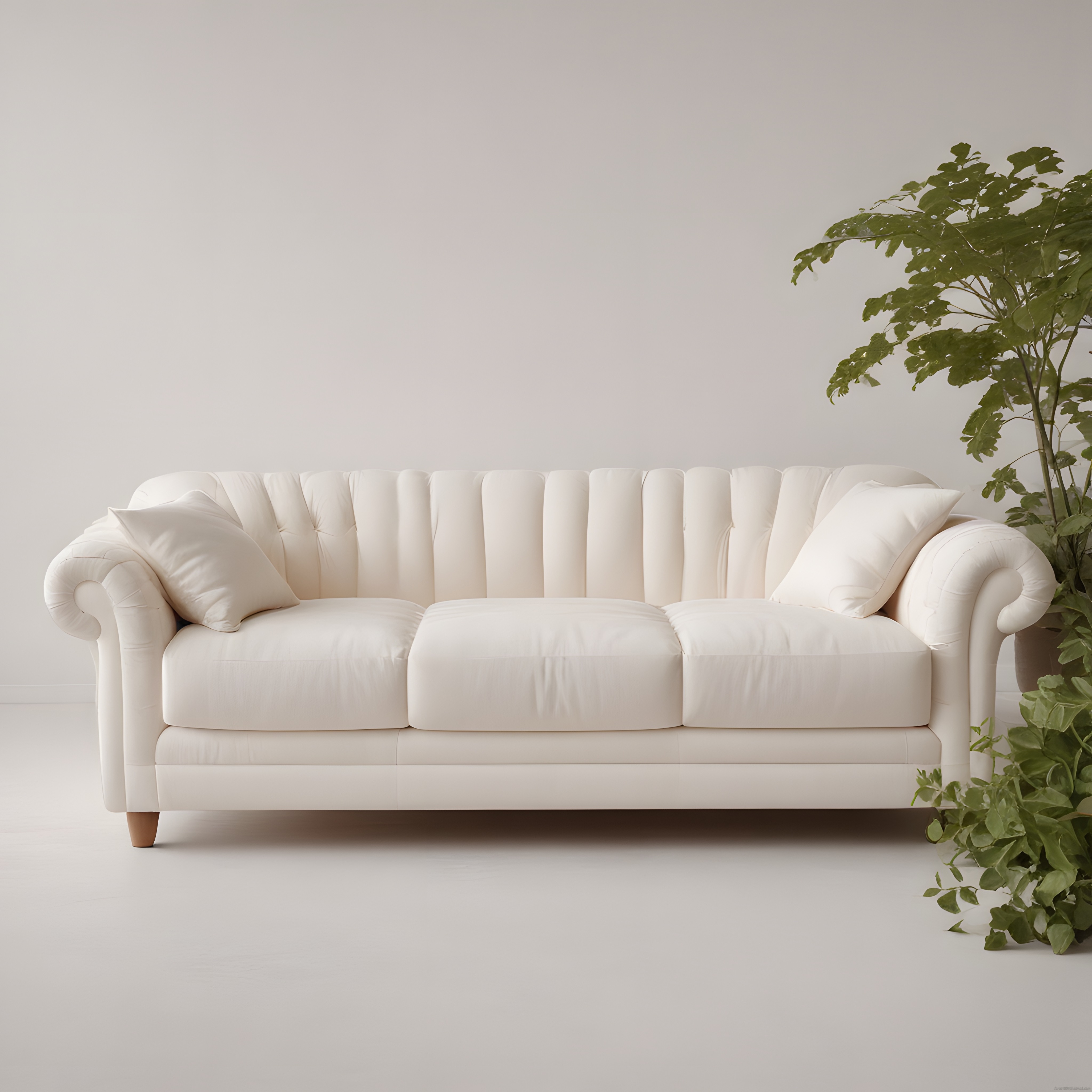 Krem Rengi Kanepe ve Yeşil Bitkilerle Sade Minimalist Ev Dekorasyonu