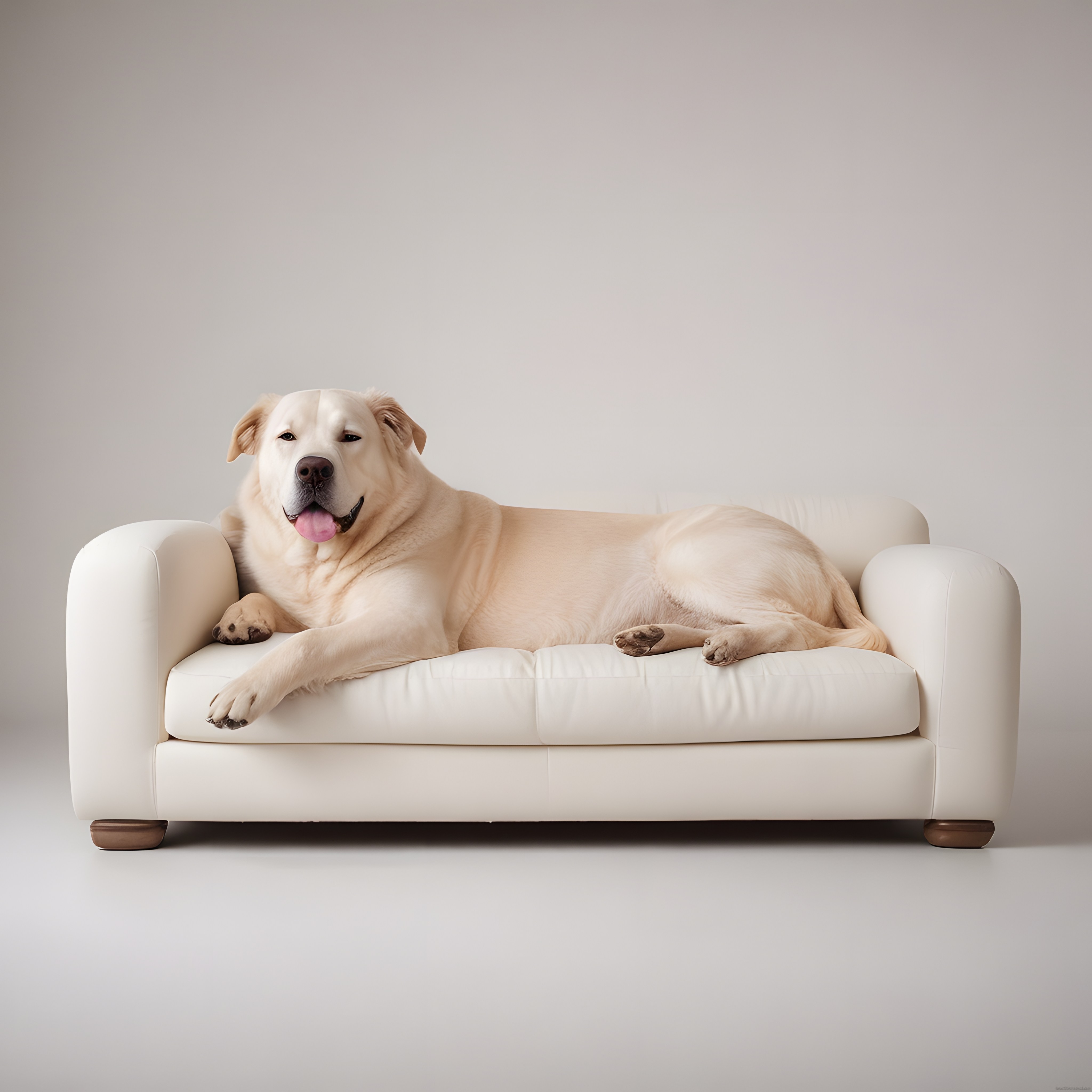 Krem Rengi Kanepede Keyifle Yatan Büyük Labrador Köpek Stüdyo Fotoğrafı