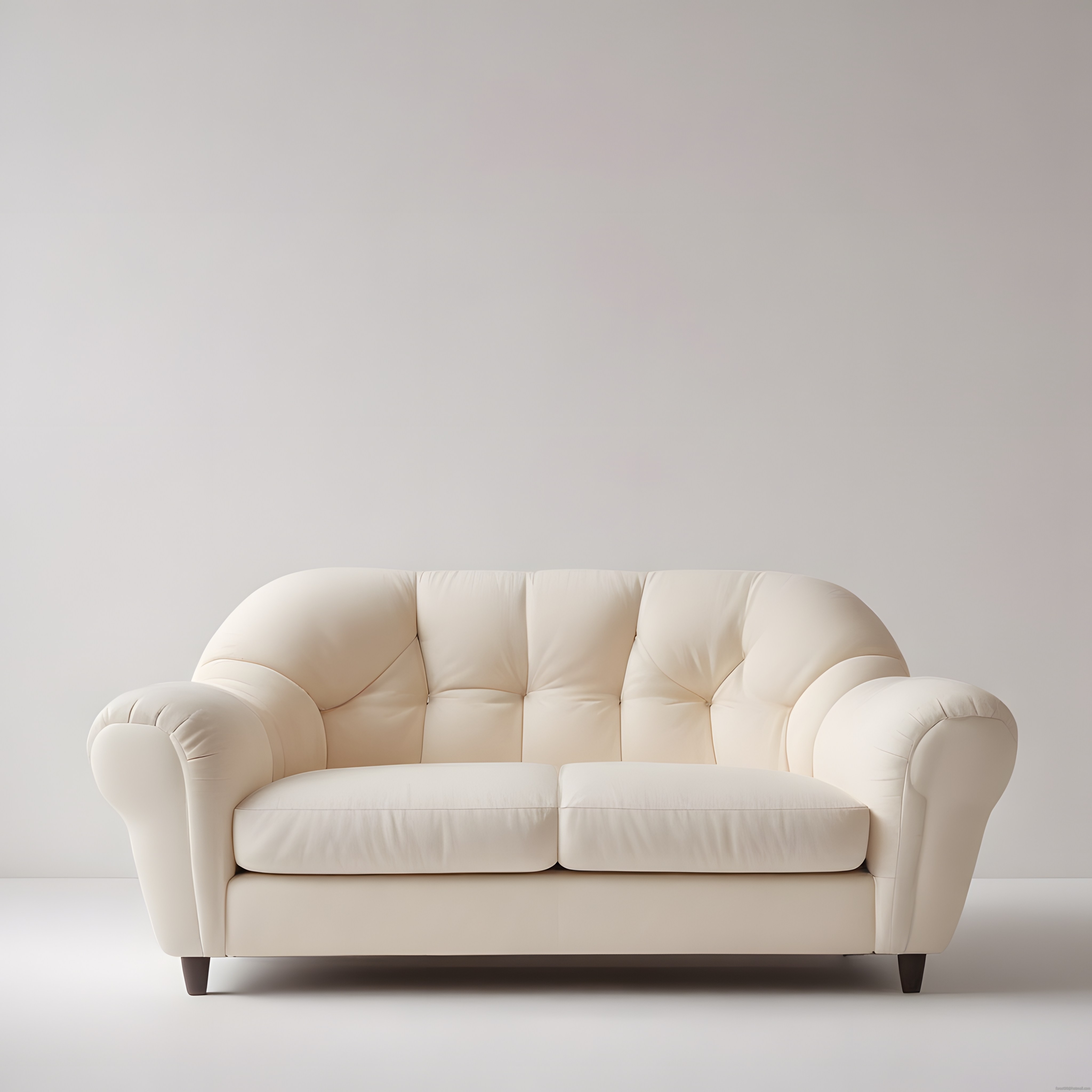 Krem Rengi Kapitoneli Modern Kanepe ve Minimalist Beyaz Stüdyo Arka Planı