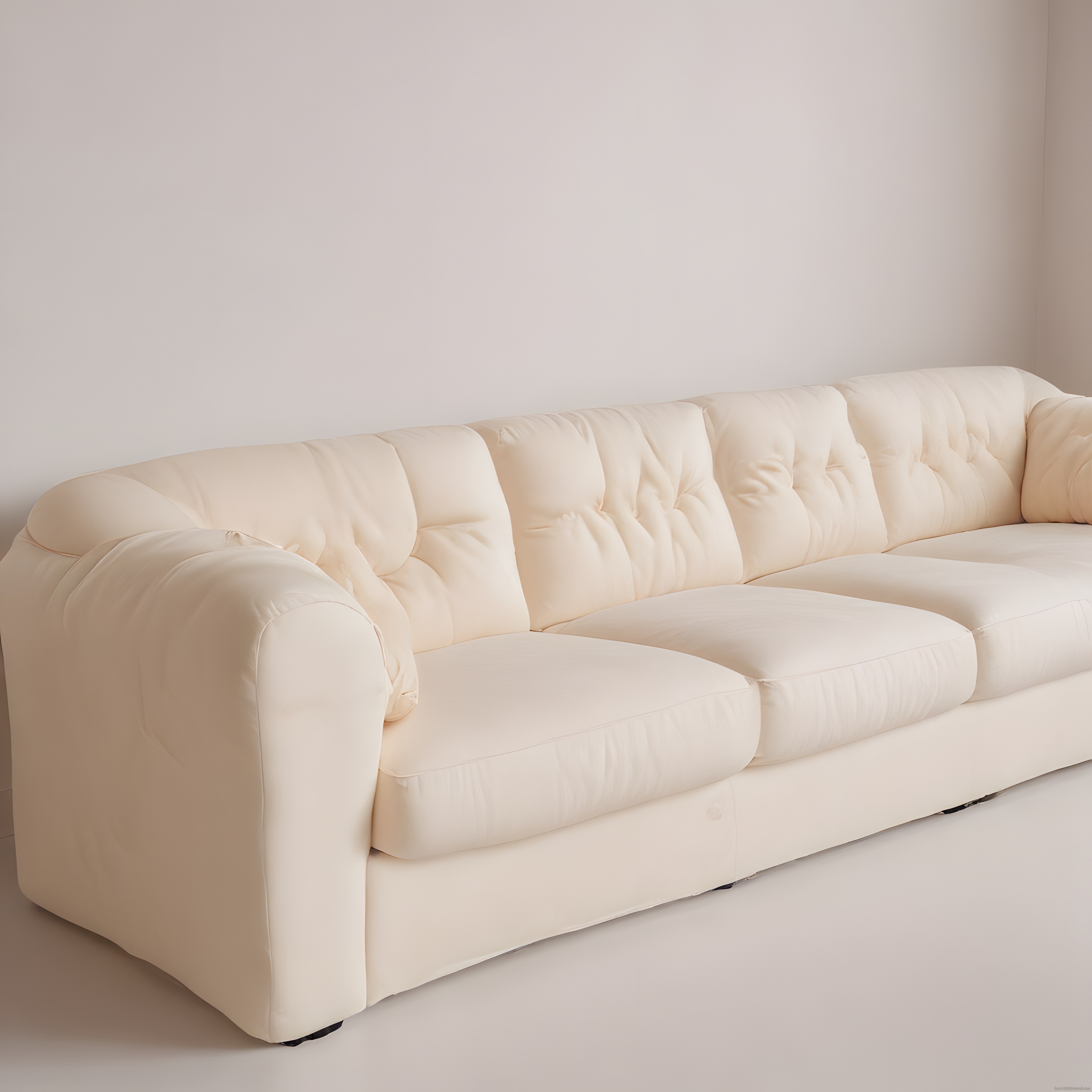 Krem Rengi Kapitoneli Modern Kanepe ve Minimalist Salon Dekorasyonu