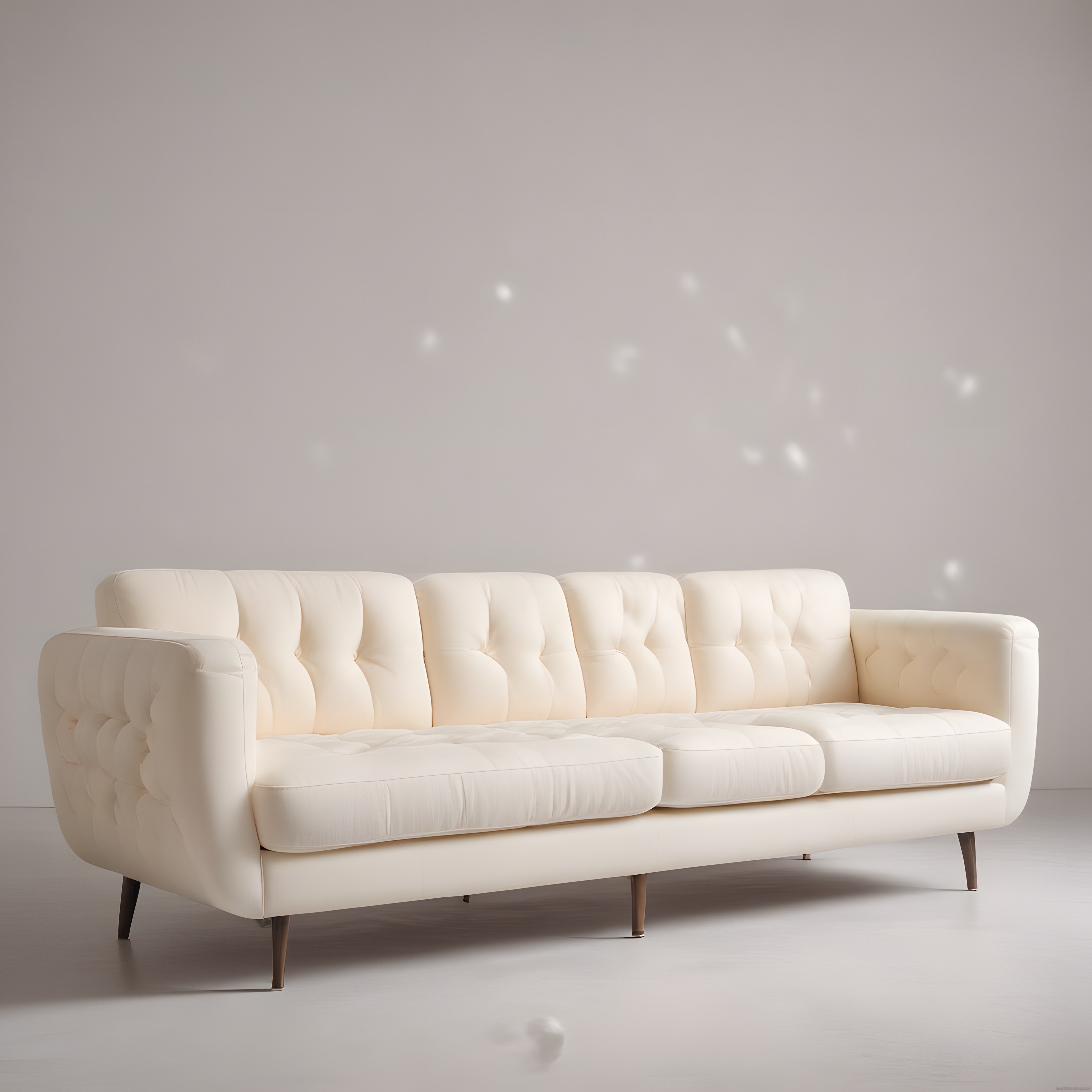 Krem Rengi Kapitoneli Modern Kanepe ve Minimalist Stüdyo Dekorasyon Arka Planı