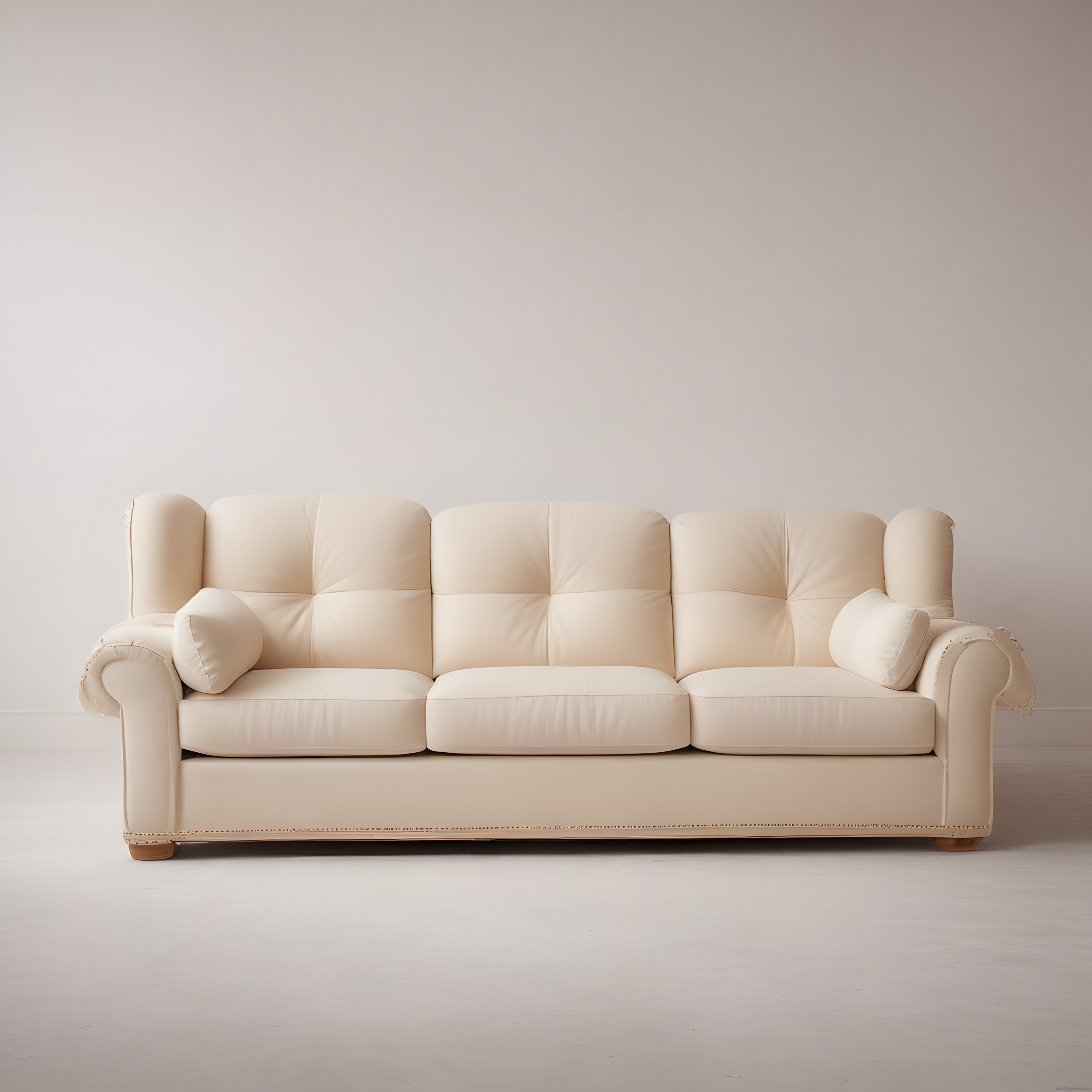 Krem Rengi Kapitoneli Modern Üçlü Kanepe ve Soft Duvar ile Sade Salon Stili