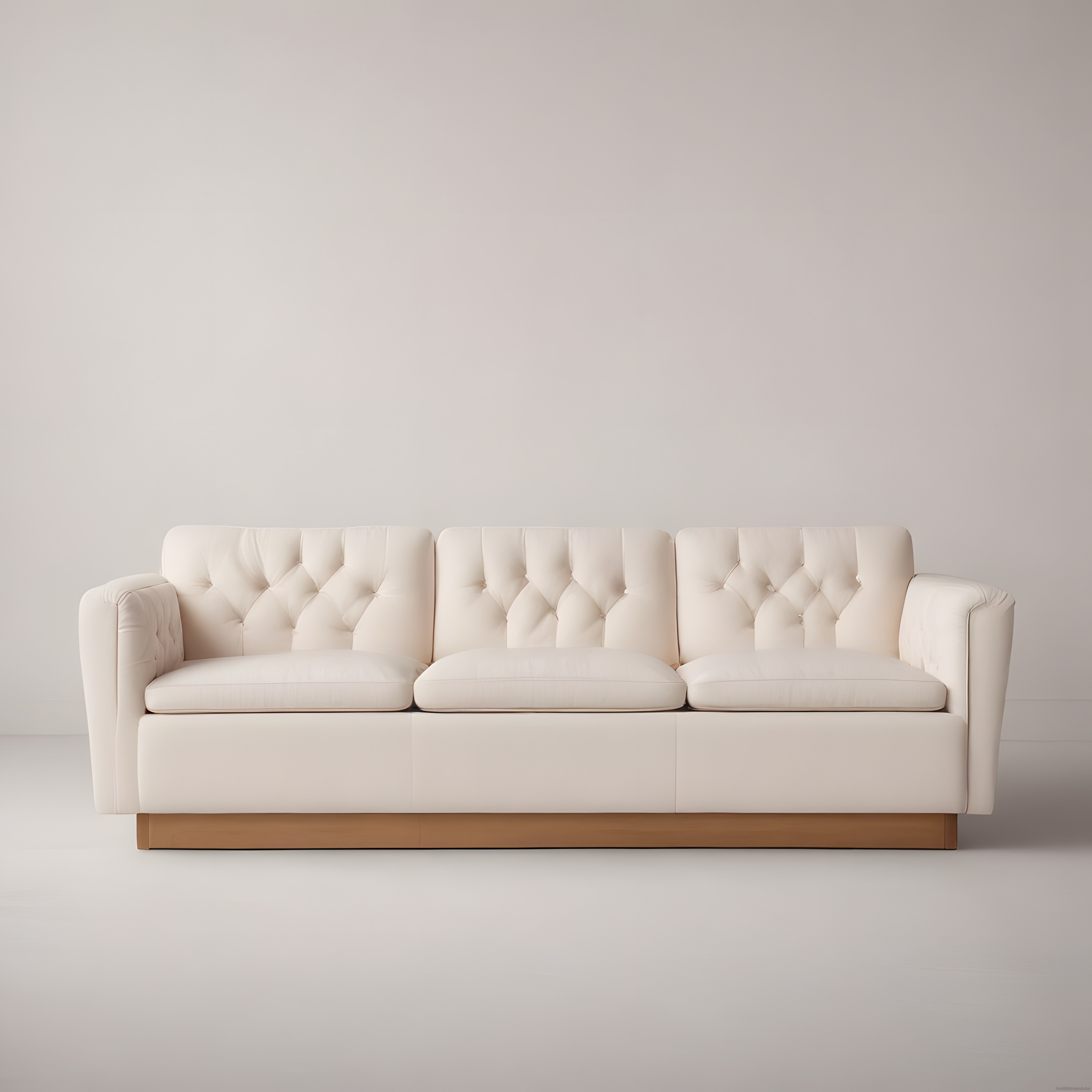 Krem Rengi Kapitoneli Üçlü Kanepe ve Minimalist Beyaz Dekorasyon