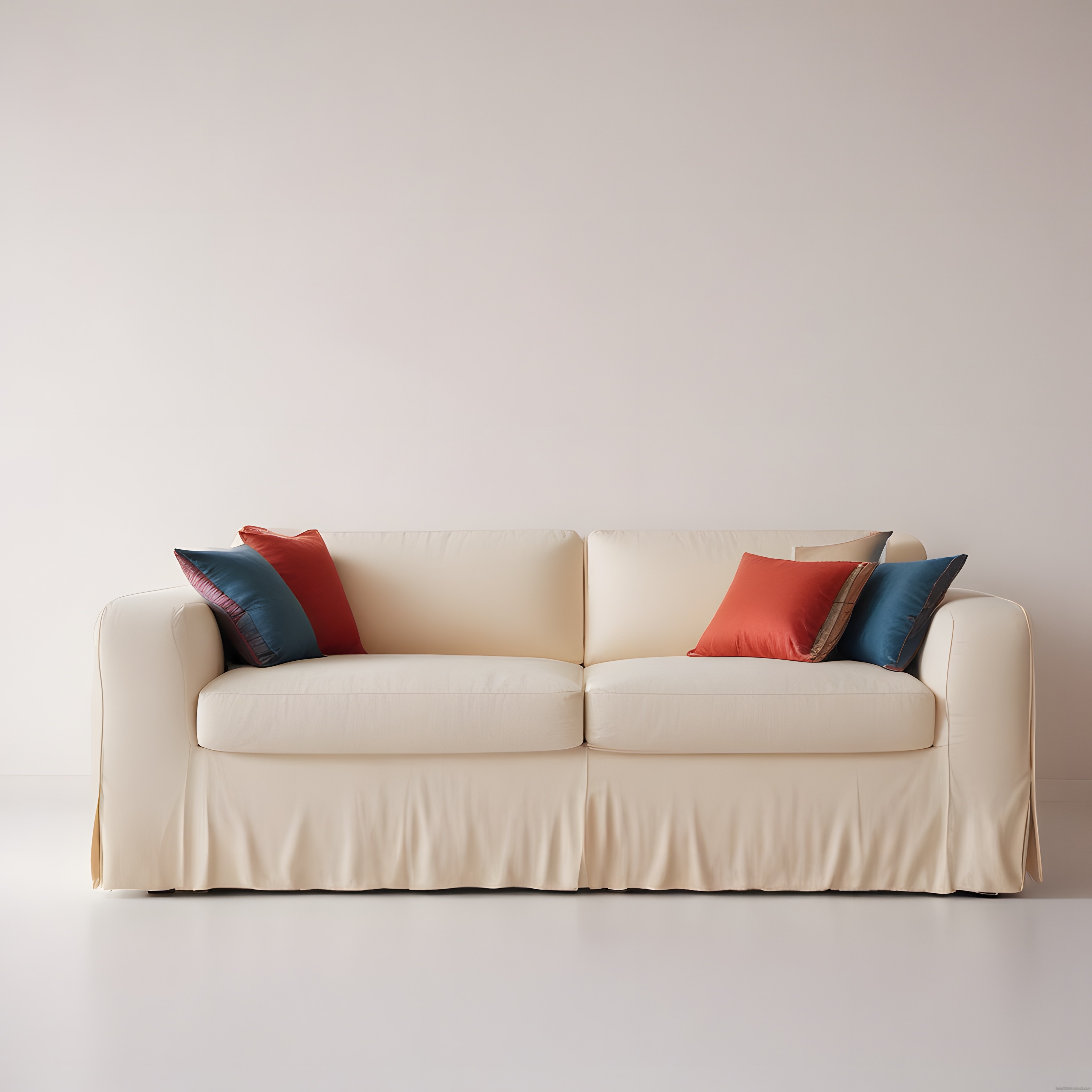 Krem Rengi Koltuk ve Renkli Yastıklarla Minimalist Salon Dekorasyonu