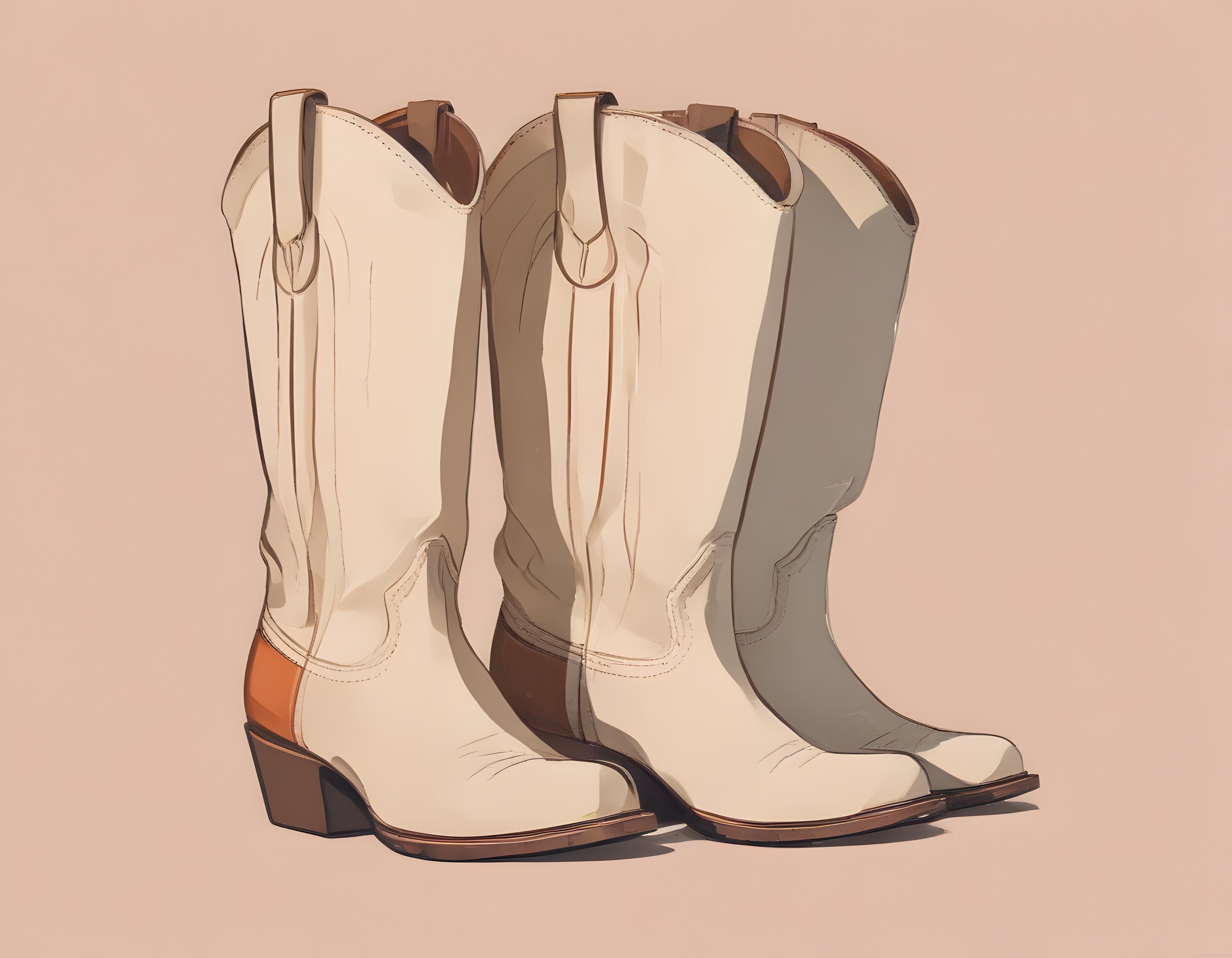 Krem Rengi Kovboy Çizmeleri: Minimalist Çizim ve Nude Tonlarda Western Tarzı