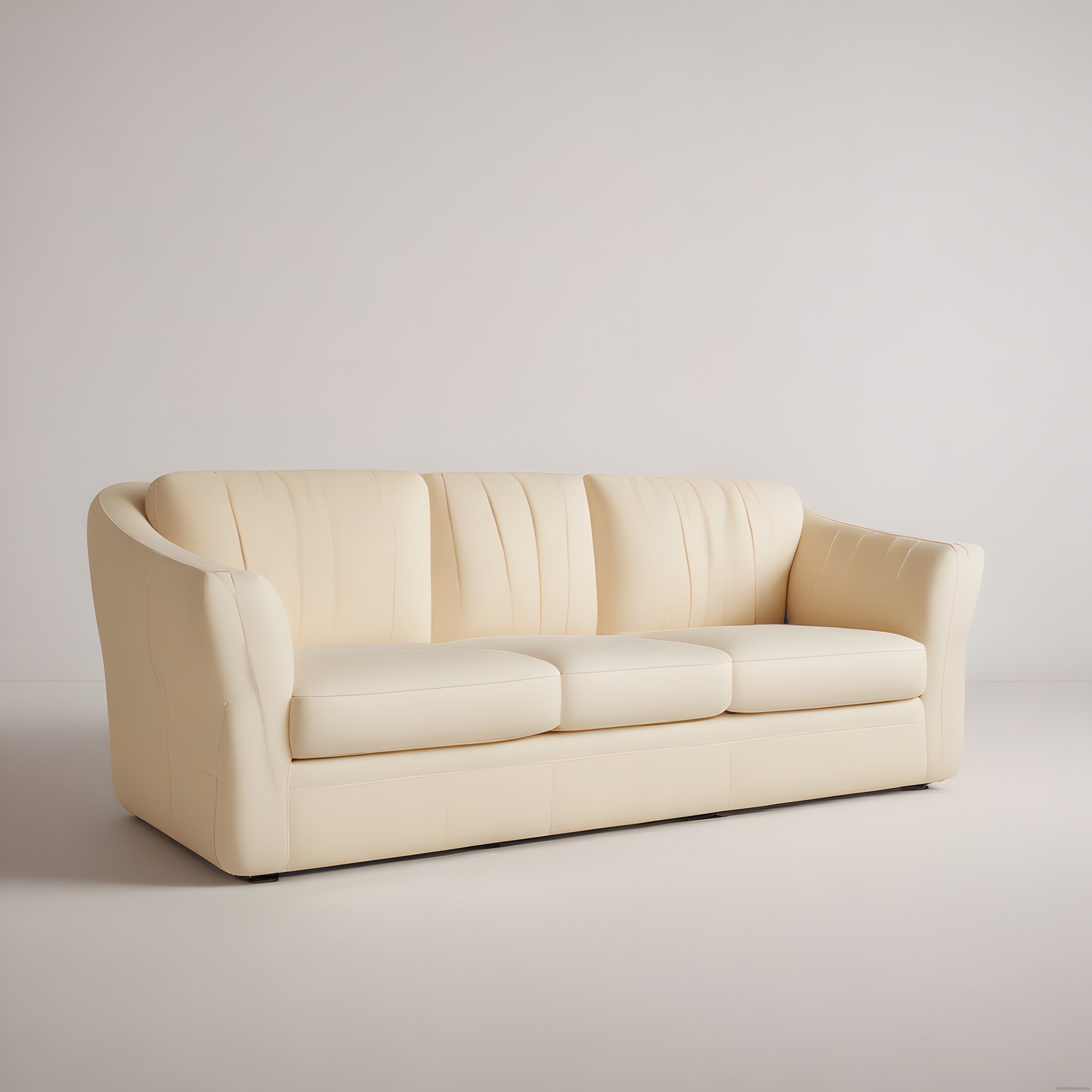 Krem Rengi Modern Çizgili Sırtlı Kanepe ve Minimalist Beyaz Stüdyo Fonu
