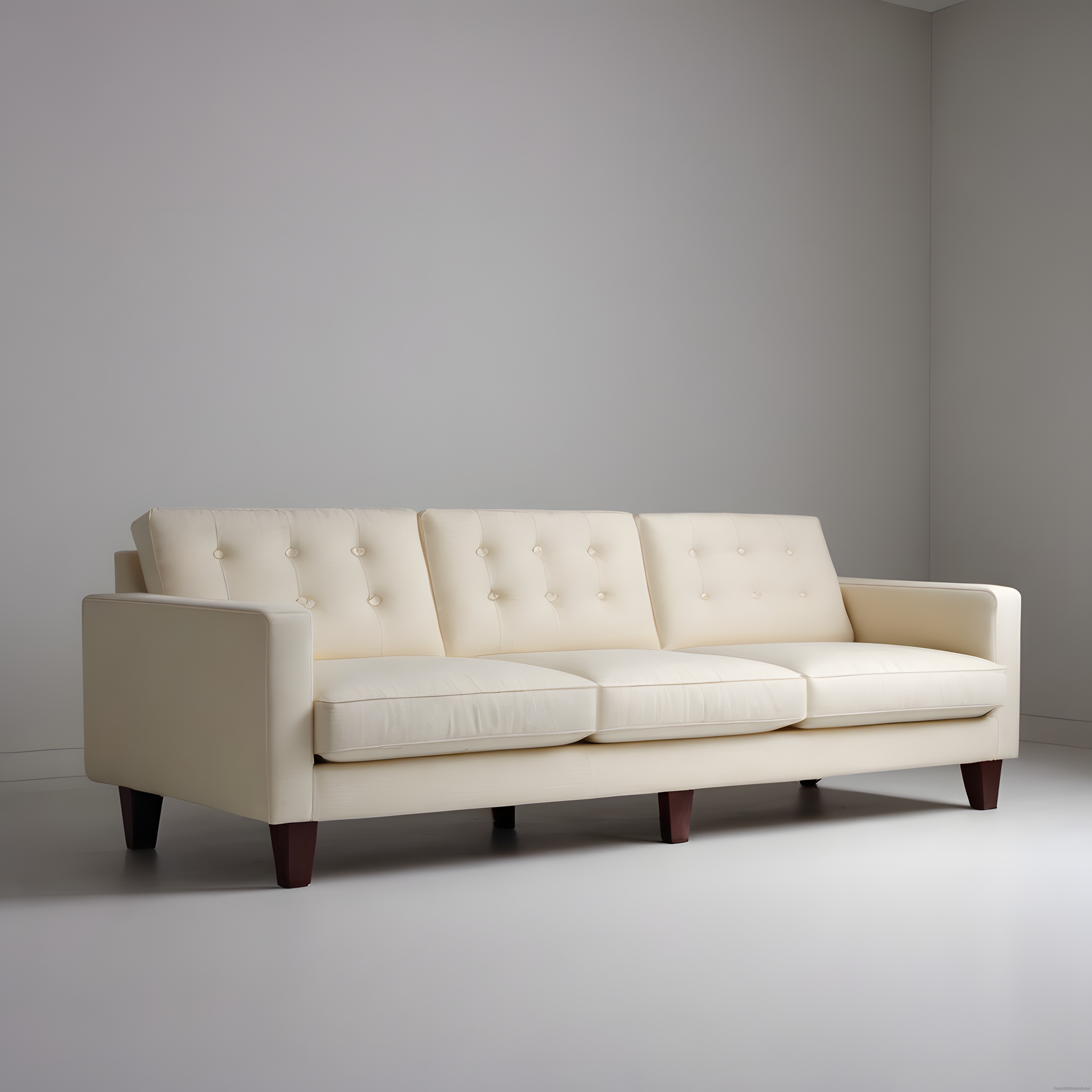 Krem Rengi Modern Düğmeli Üçlü Kanepe ve Minimalist Salon Dekorasyonu