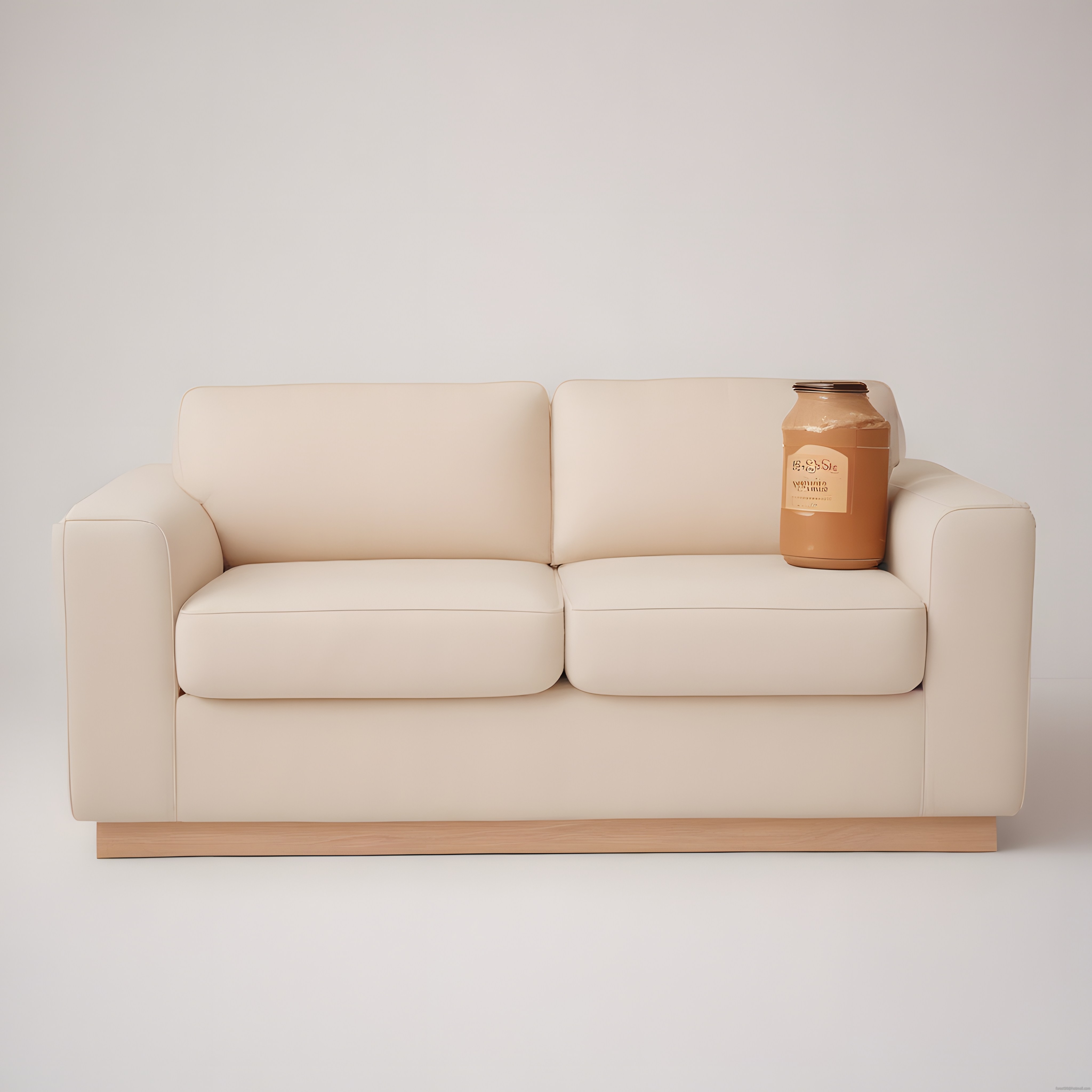 Krem Rengi Modern İkili Koltuk ve Üzerinde Büyük Kavanozun Minimal Sunumu