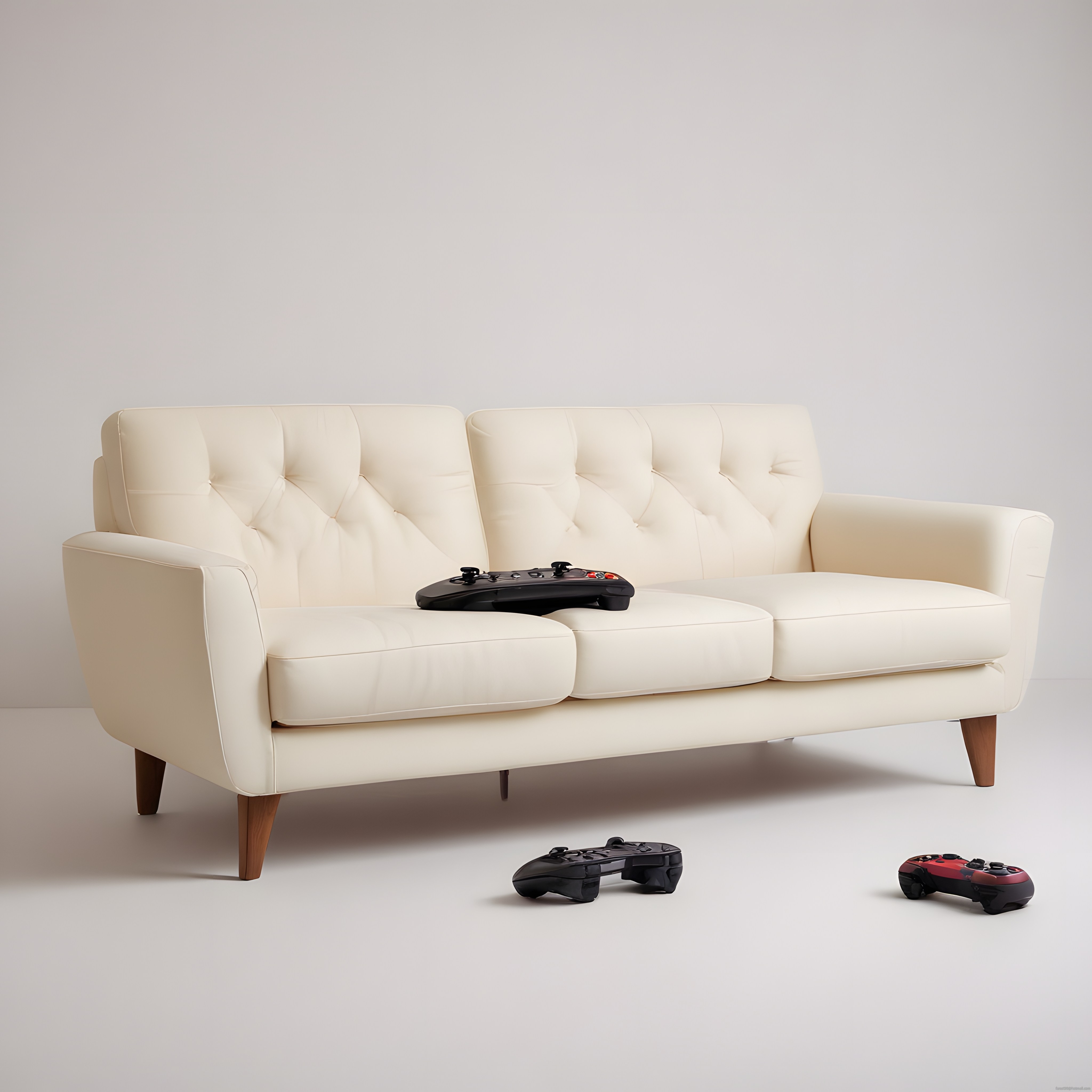 Krem Rengi Modern Kanepe ve Oyun Kumandaları ile Minimalist Ev Eğlencesi