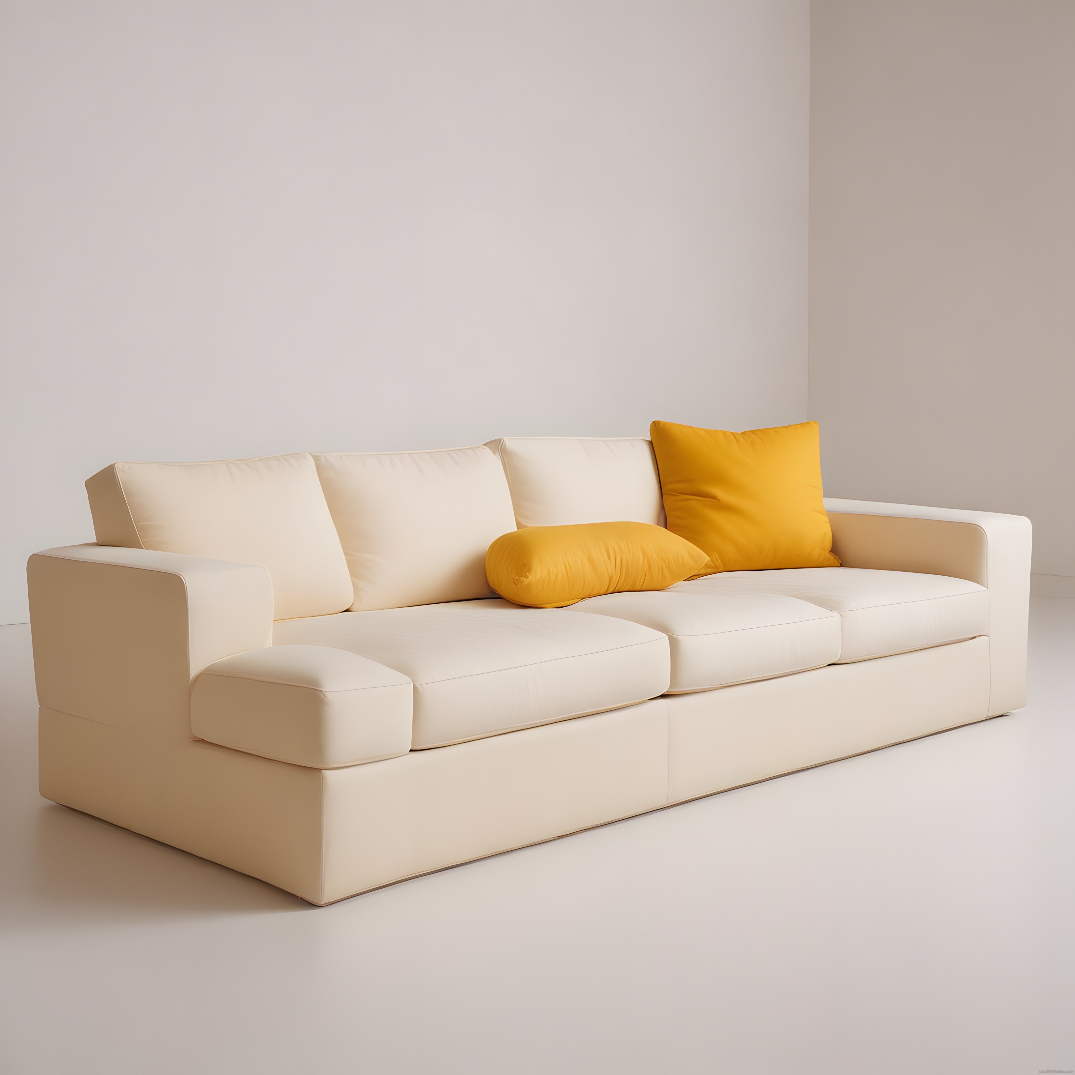 Krem Rengi Modern Kanepe ve Sarı Yastıklarla Sade İç Mekan Tasarımı