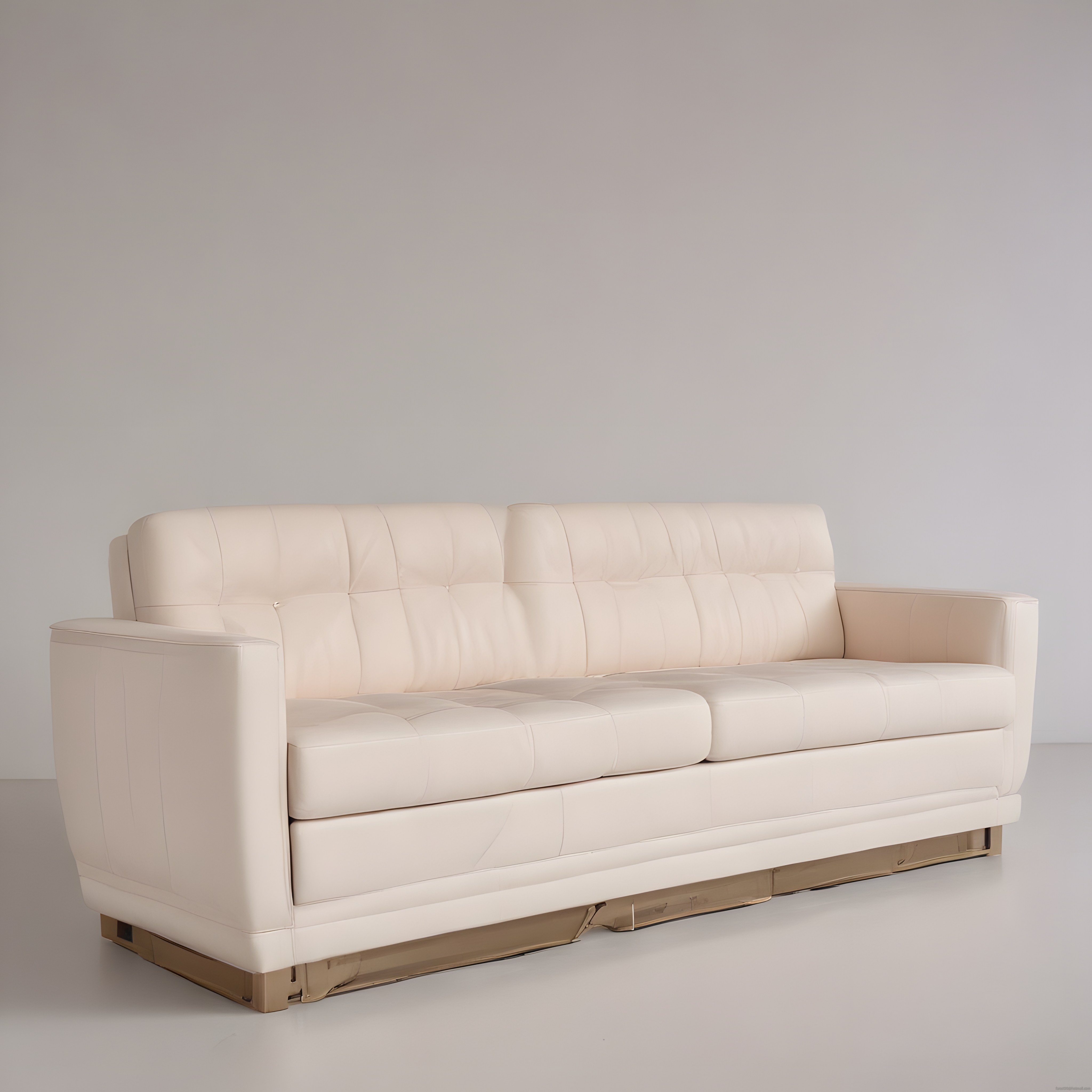 Krem Rengi Modern Kapitoneli Kanepe ve Altın Detaylı Minimalist Salon Tasarımı