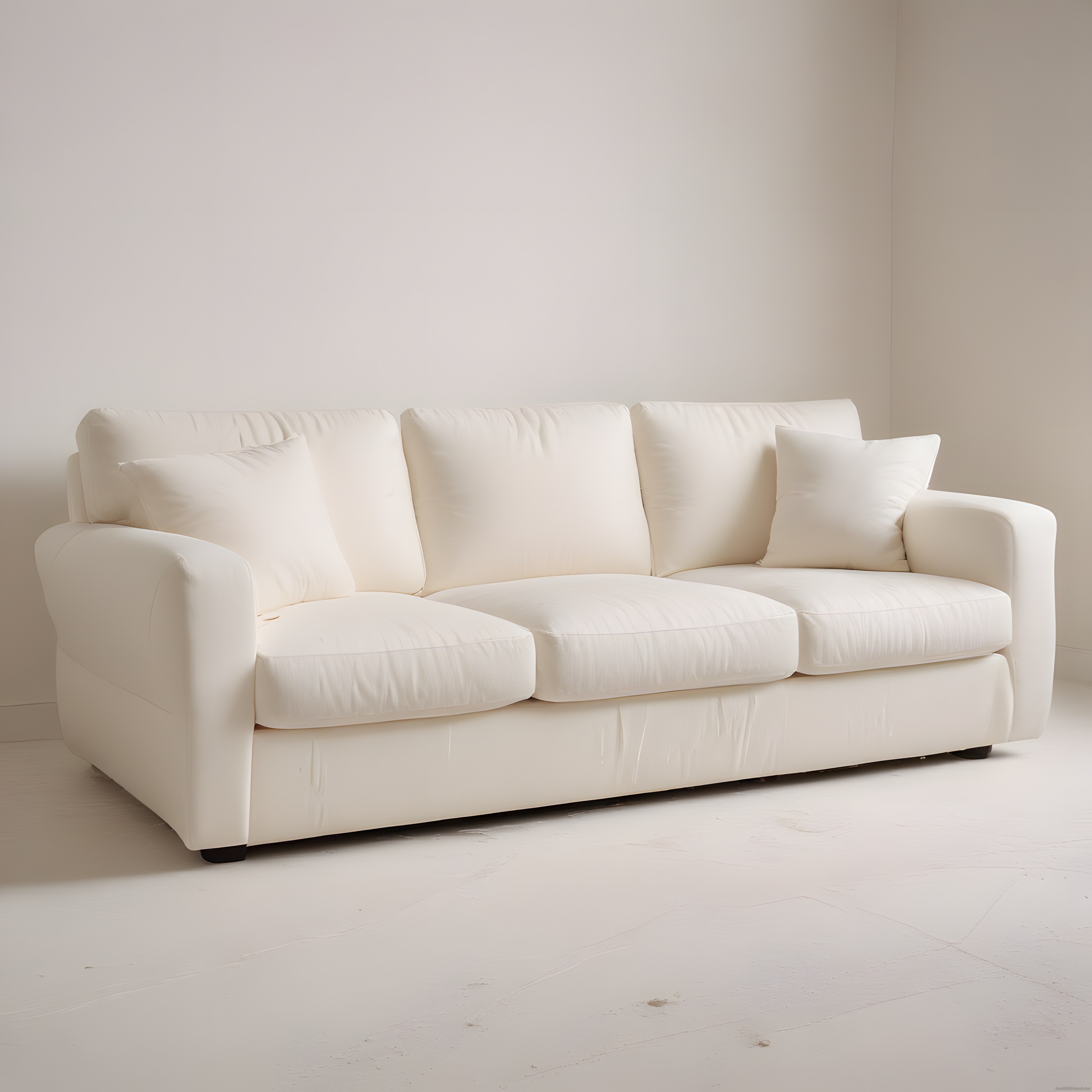Krem Rengi Modern Üçlü Kanepe ile Minimalist ve Sade Salon Dekorasyonu