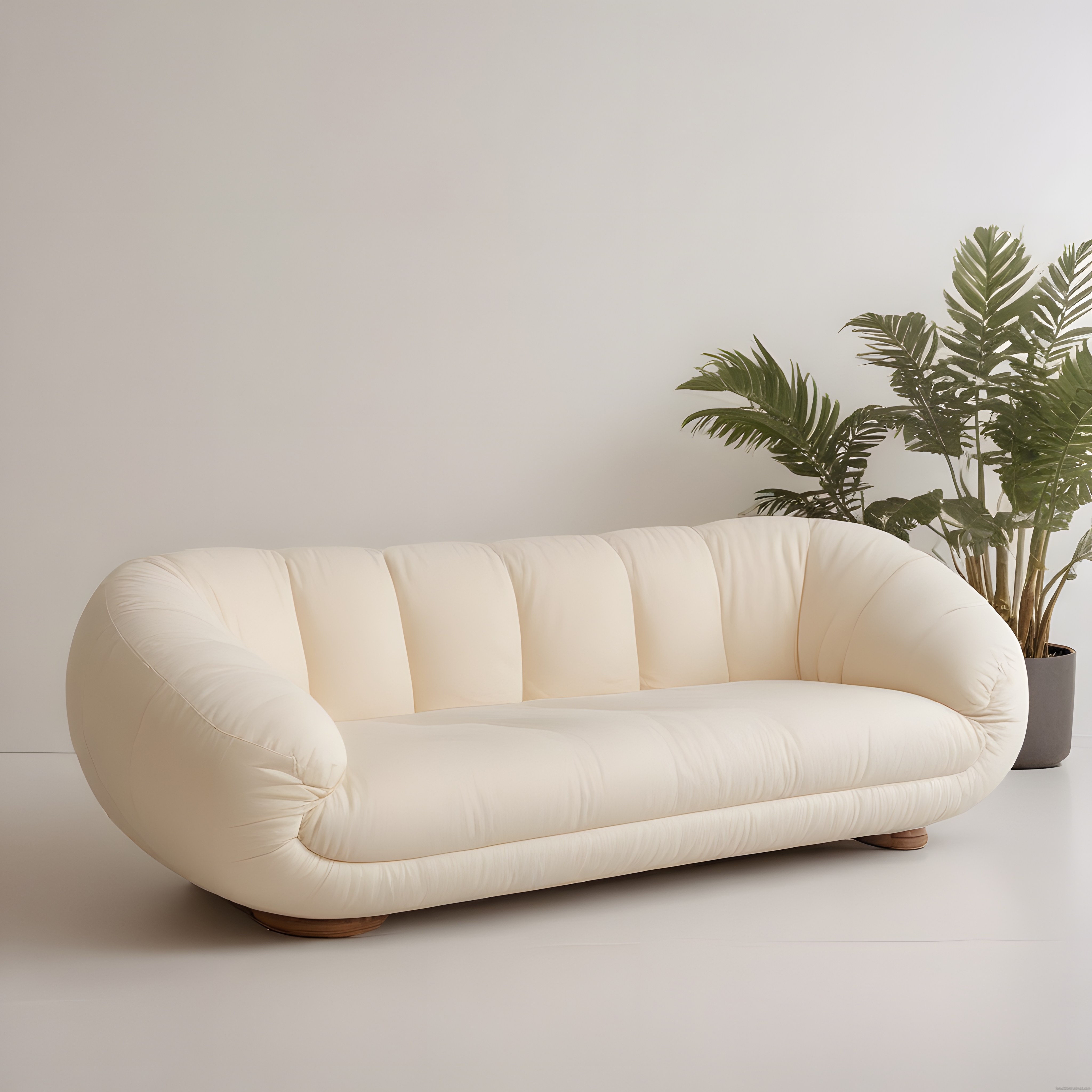 Krem Rengi Modern Yuvarlak Kanepe ile Sade ve Ferah Salon Atmosferi