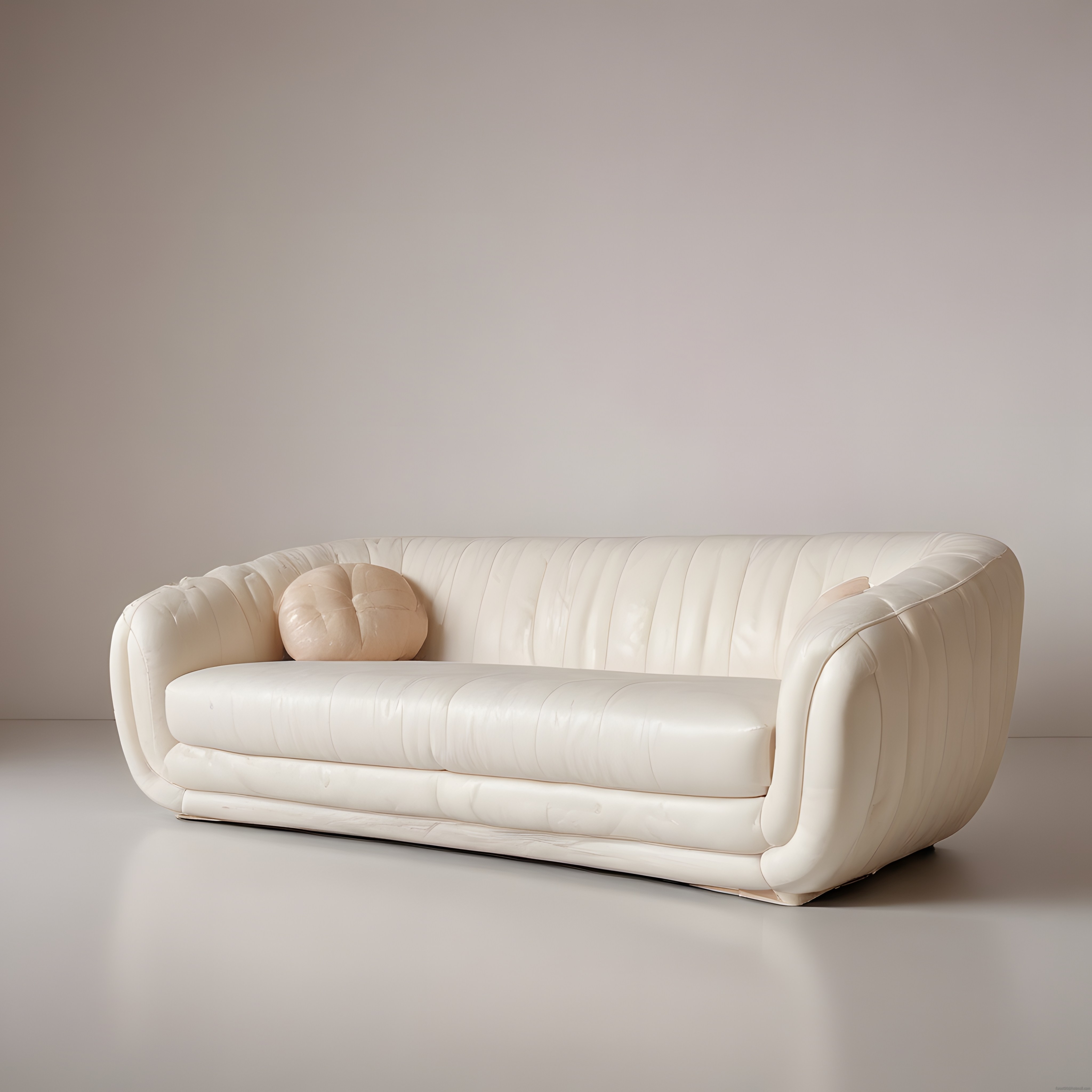 Krem Rengi Yuvarlak Hatlı Modern Kanepe ve Minimalist Stüdyo Dekorasyonu