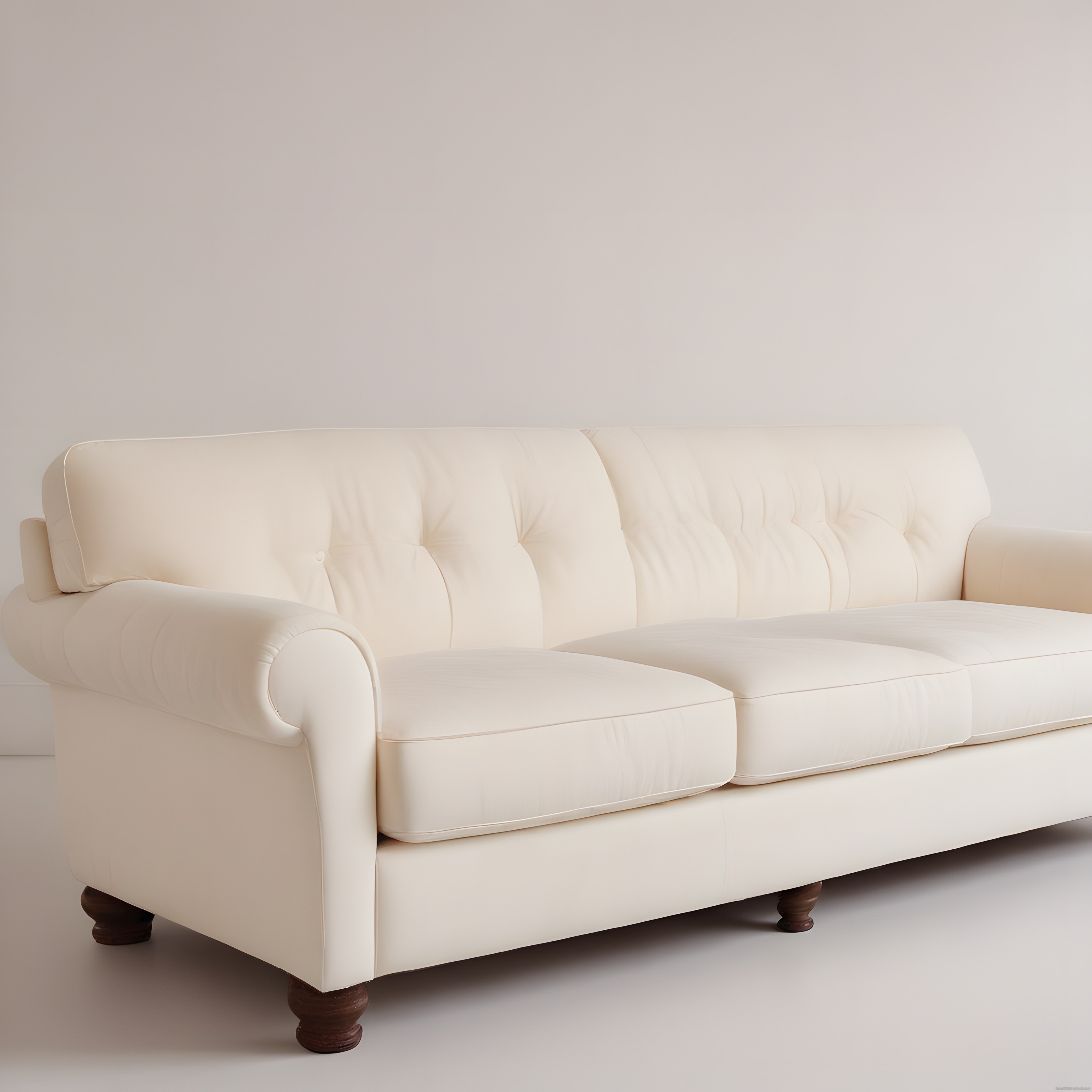 Krem Rengi Yuvarlak Kollu Kapitoneli Kanepe ile Sade ve Şık Salon Atmosferi