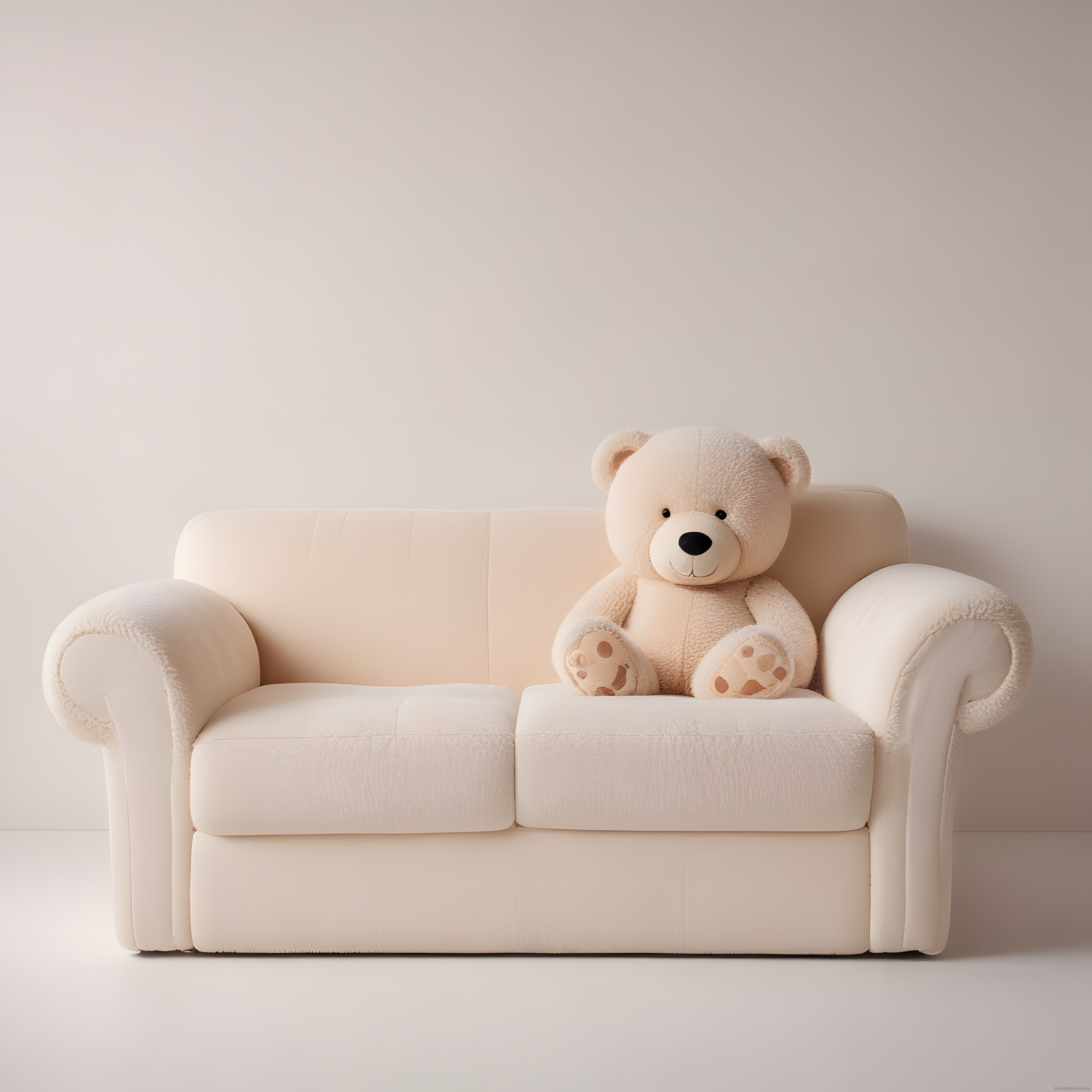Krem Tonlarında Kanepe Üzerinde Oturan Sevimli Oyuncak Ayı Figürü