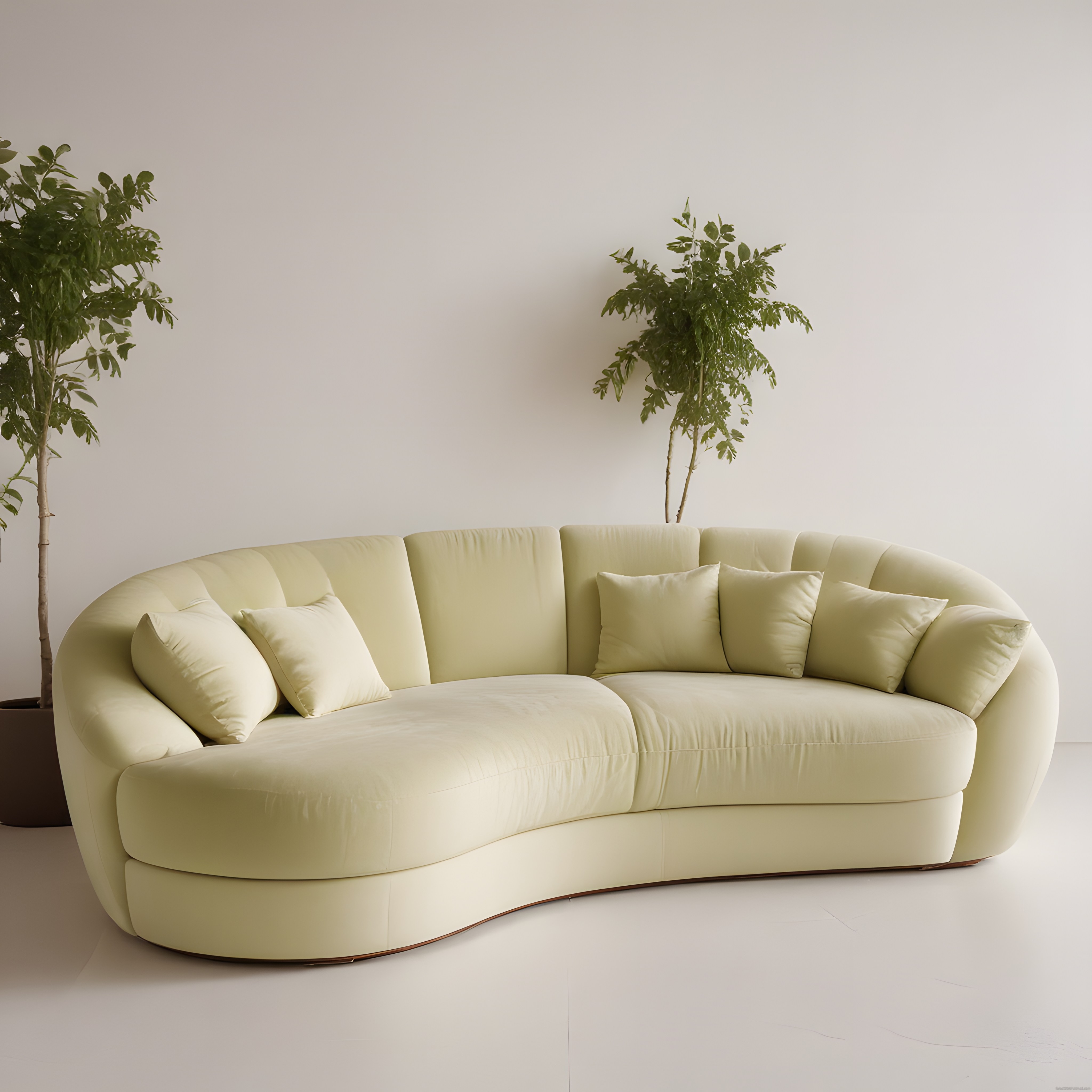 Krem Tonlarında Kavisli Modern Kanepe ile Huzurlu ve Sade Bir Salon Atmosferi