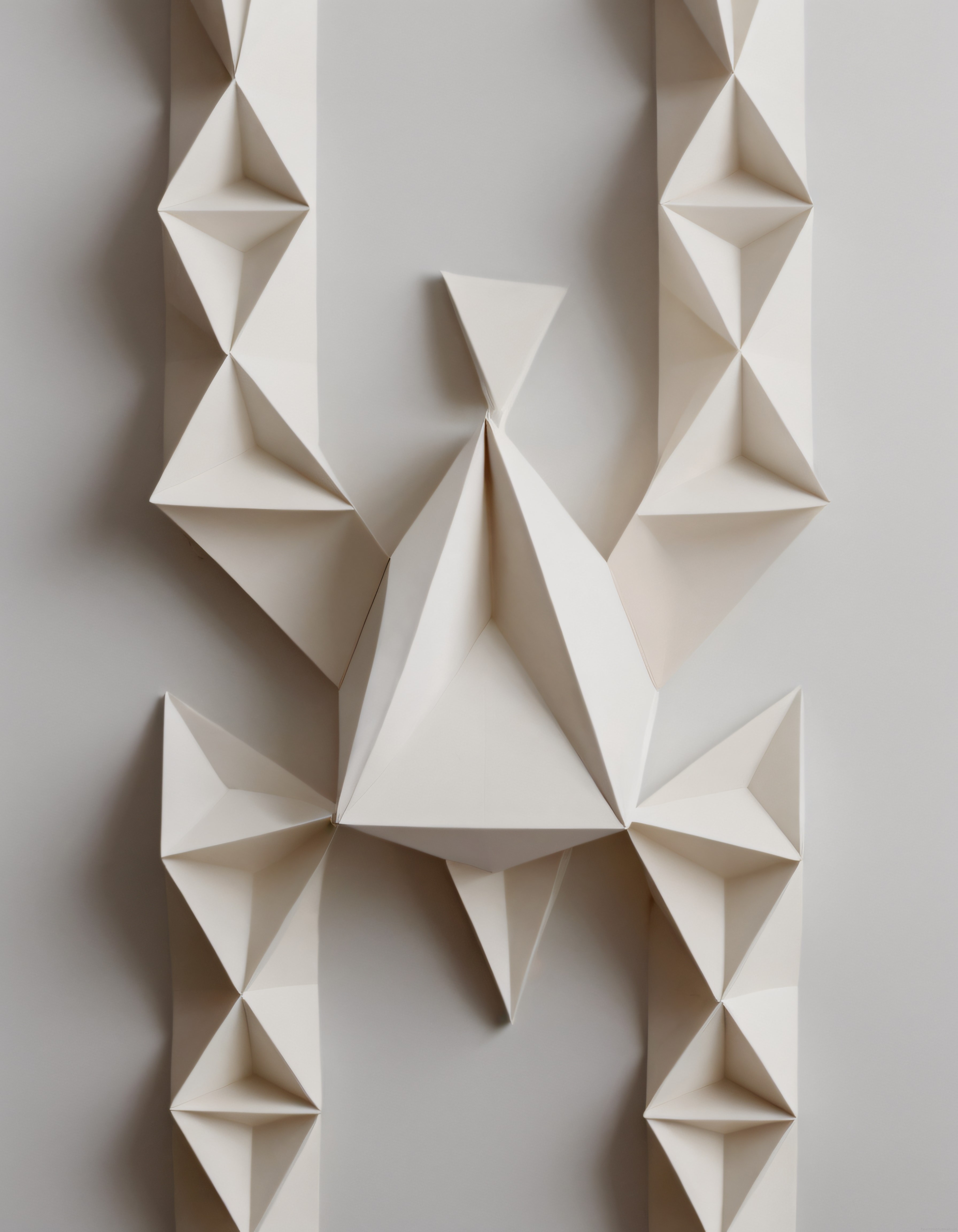 Krem Tonlarında Soyut Origami Duvar Heykeli ve Modern Kağıt Sanatı Eseri