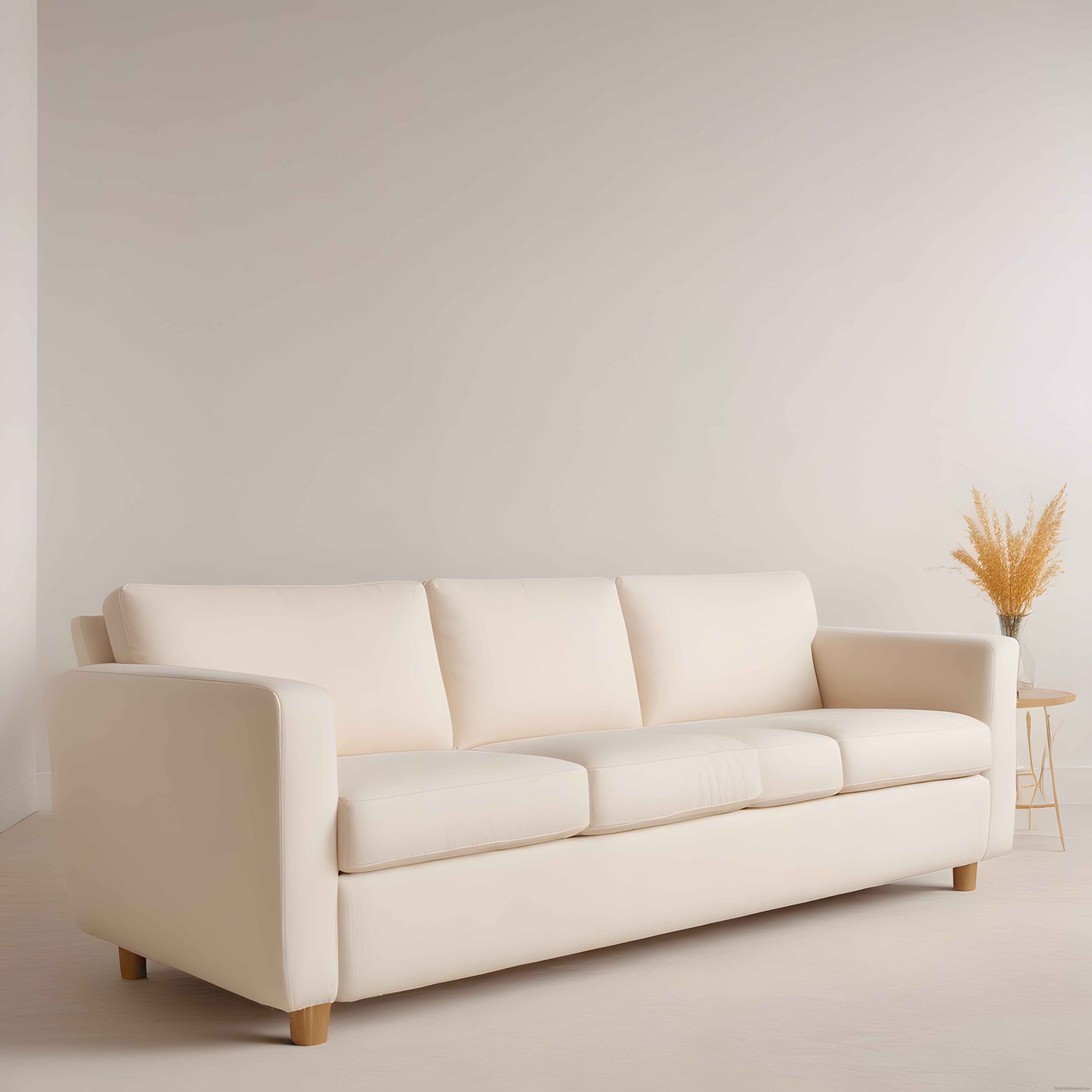 Krem Üçlü Koltuk ve Pampas Detayıyla Modern Salon Dekorasyonu