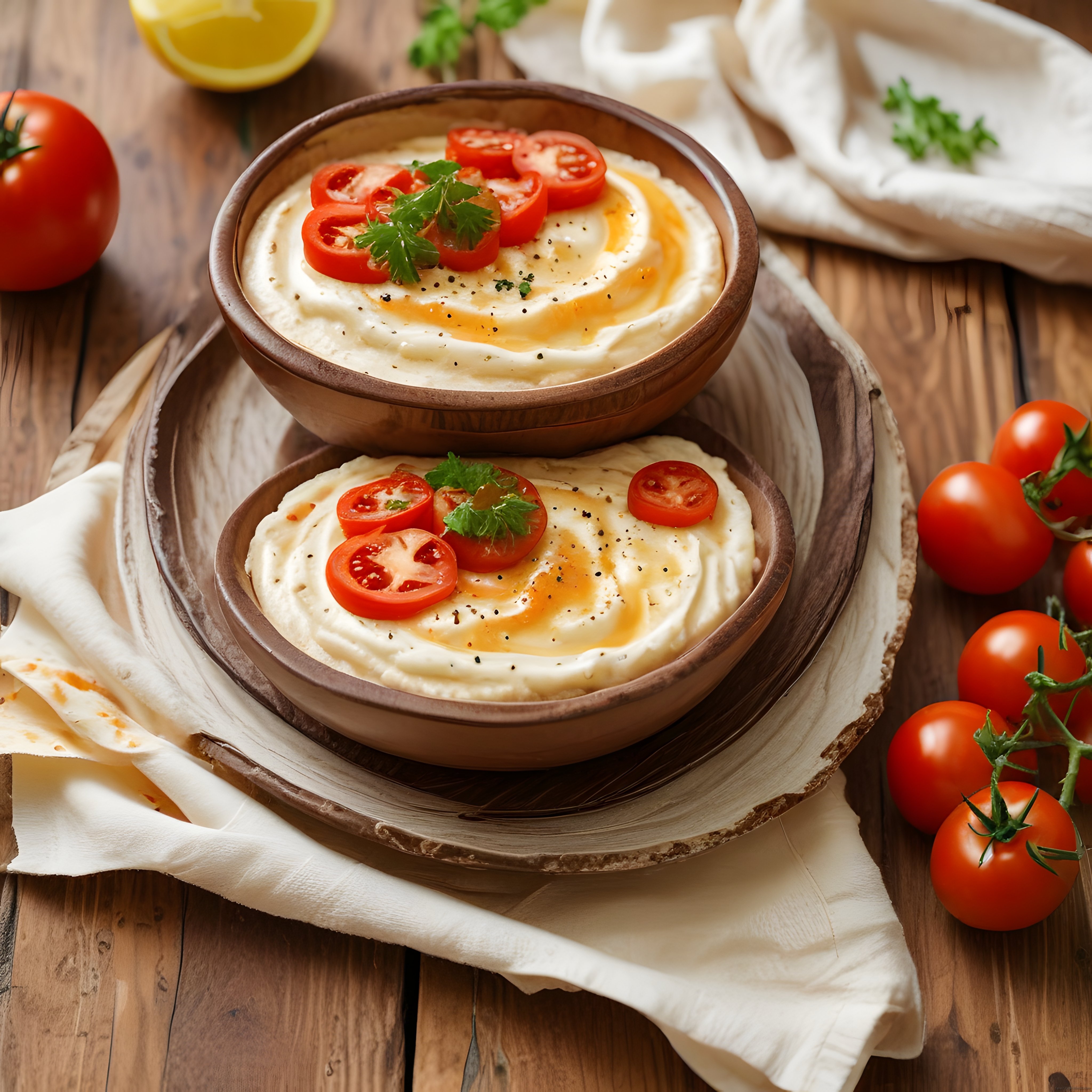 Krema Kıvamında Humus: Domates, Maydanoz ve Zeytinyağıyla Rustik Sunum