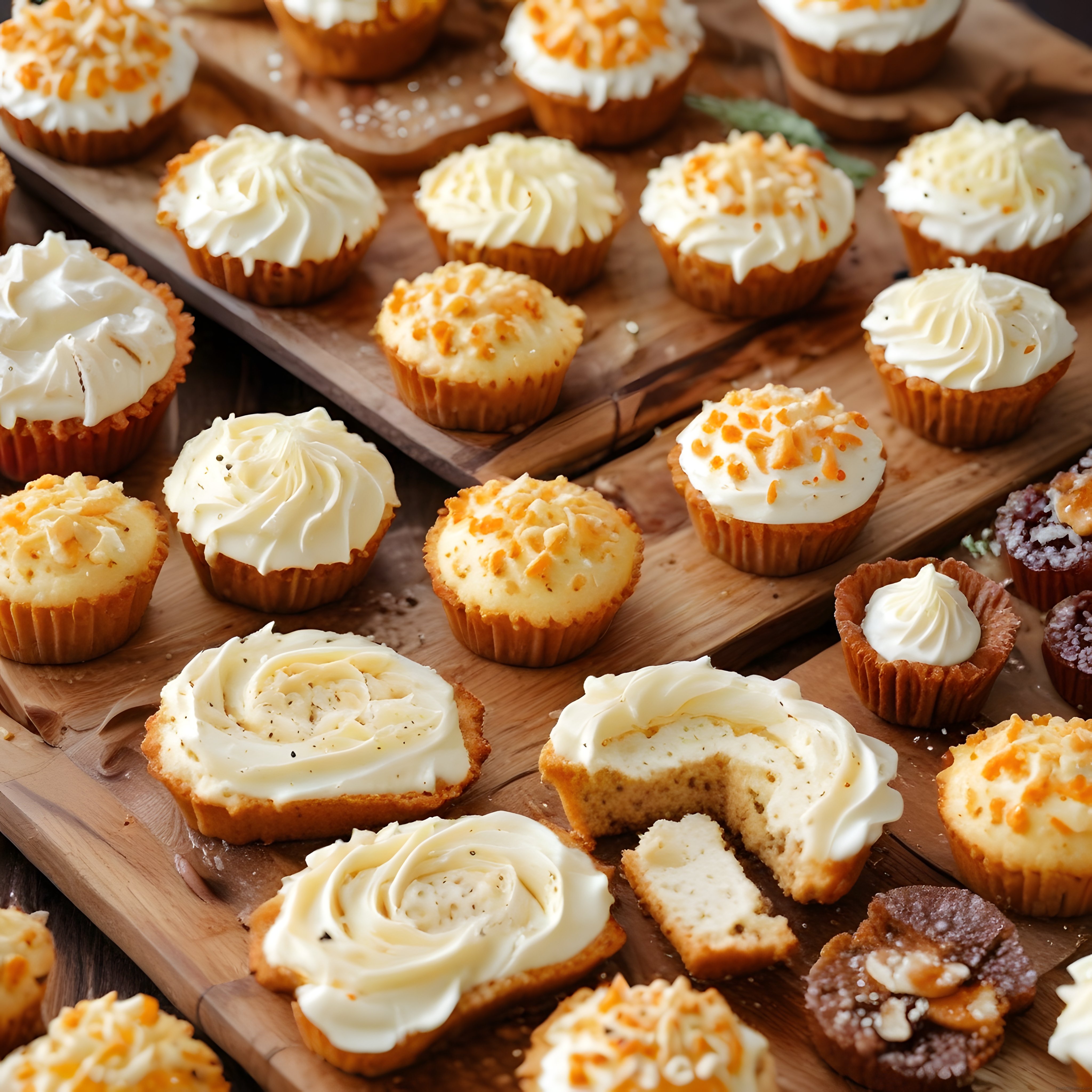 Krema Süslü Cupcake Çeşitleri: Ahşap Sunum Üzerinde Lezzetli Tatlılar