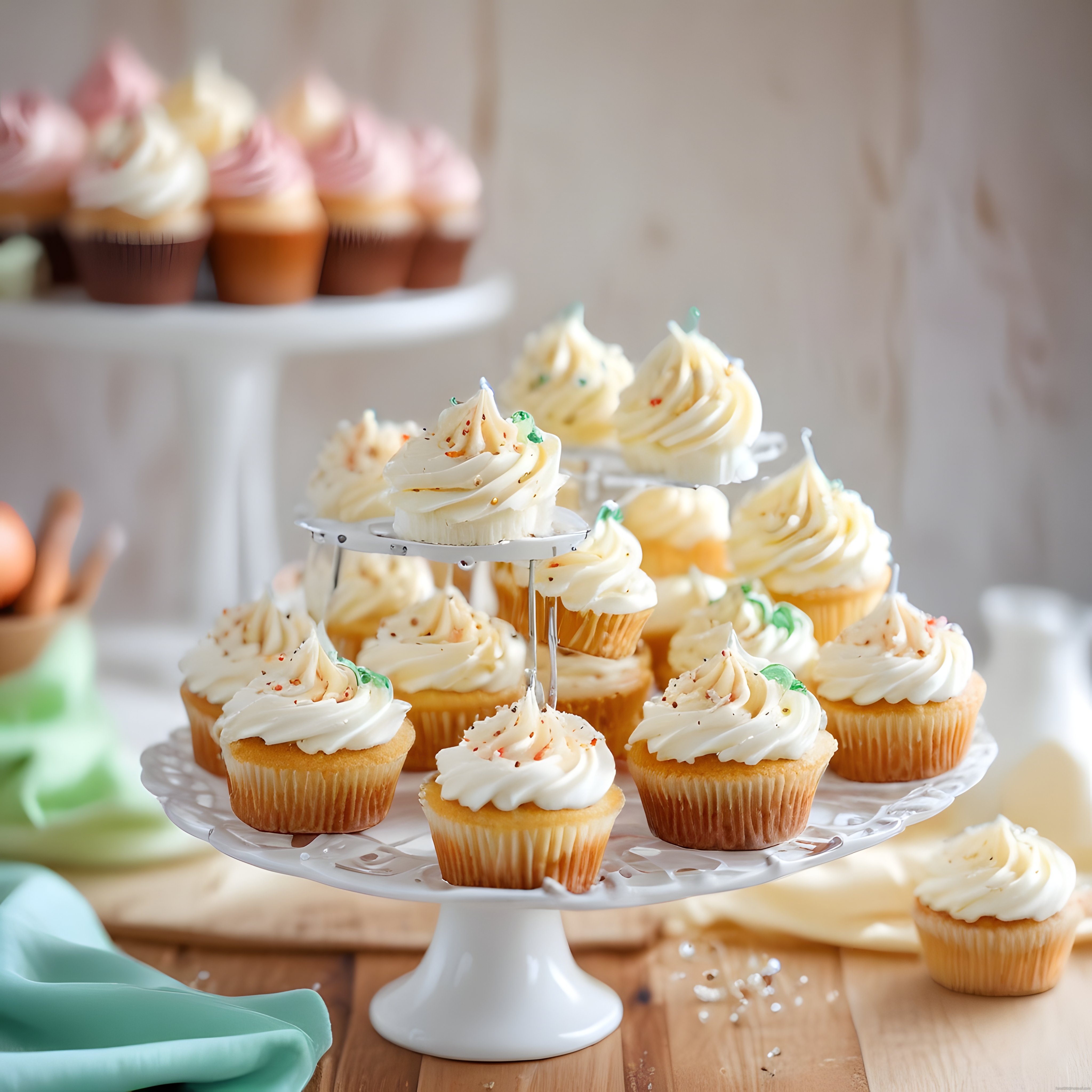 Krema Süslü Ev Yapımı Cupcake'ler ile Şık ve Renkli Tatlı Masa Düzeni