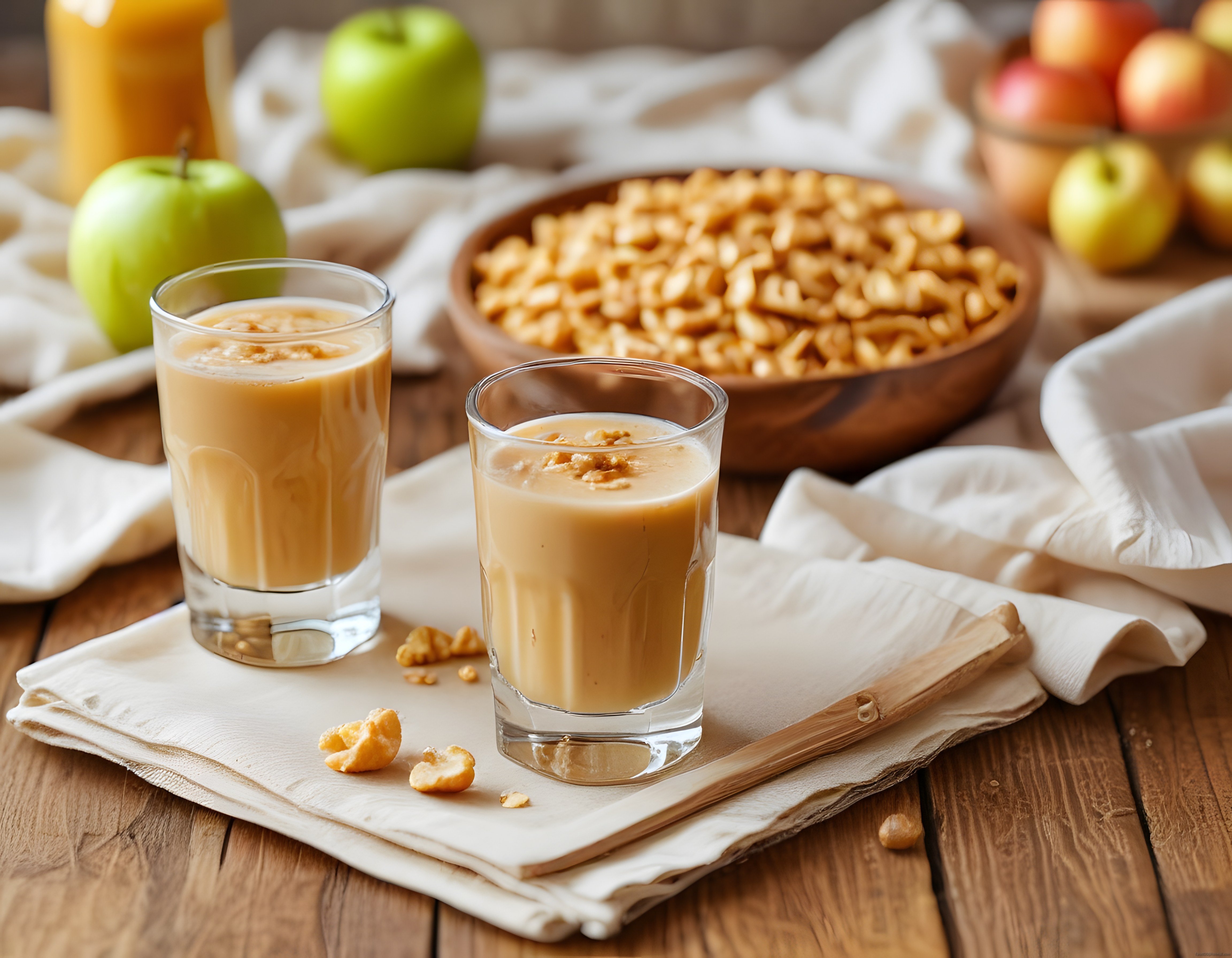 Kremalı Cevizli Elma Smoothie: Rustik Masa Sunumuyla Kahvaltılık İçecek Tarifi