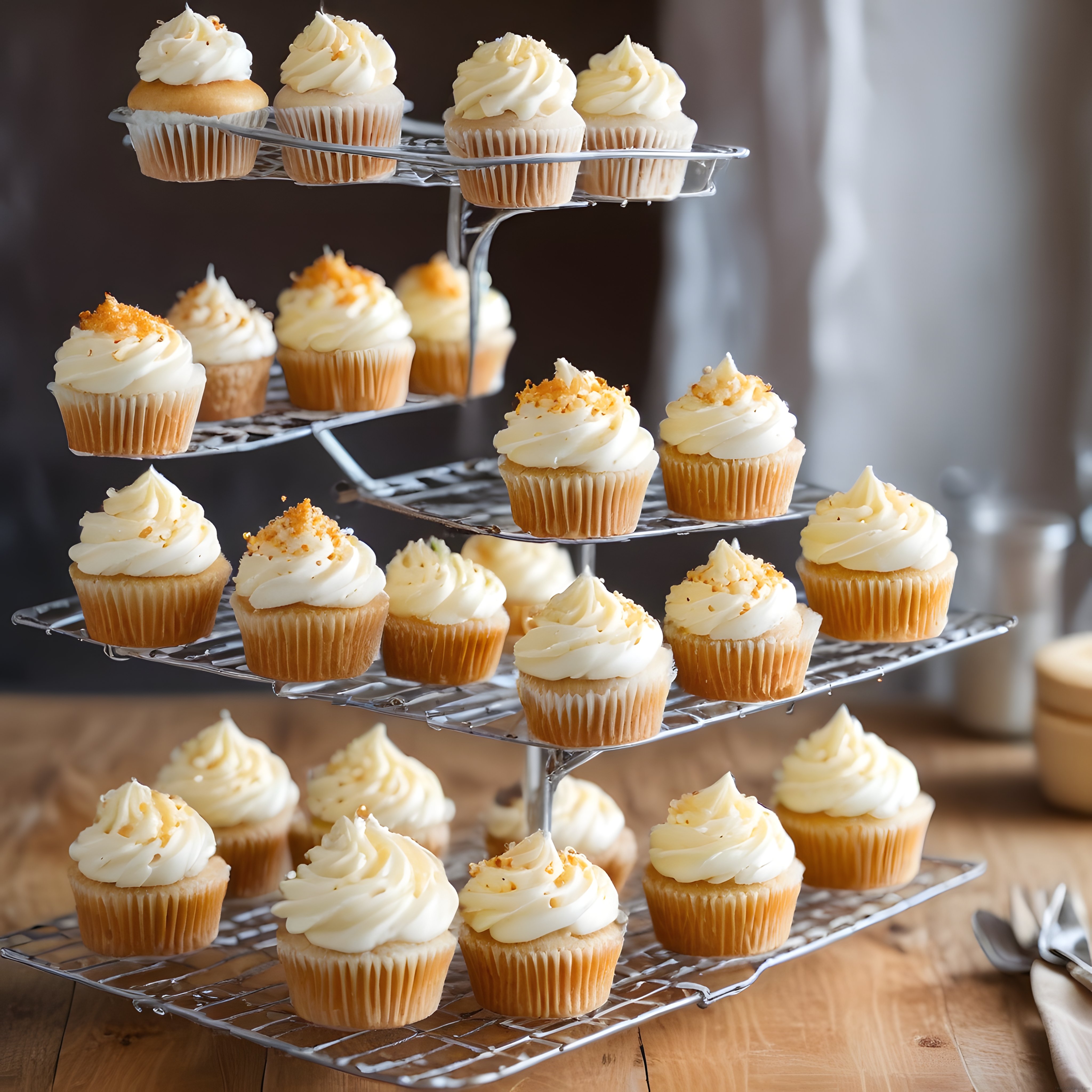 Kremalı Cupcake'lerle Oluşturulan Etkileyici Katlı Tatlı Sunum Standı