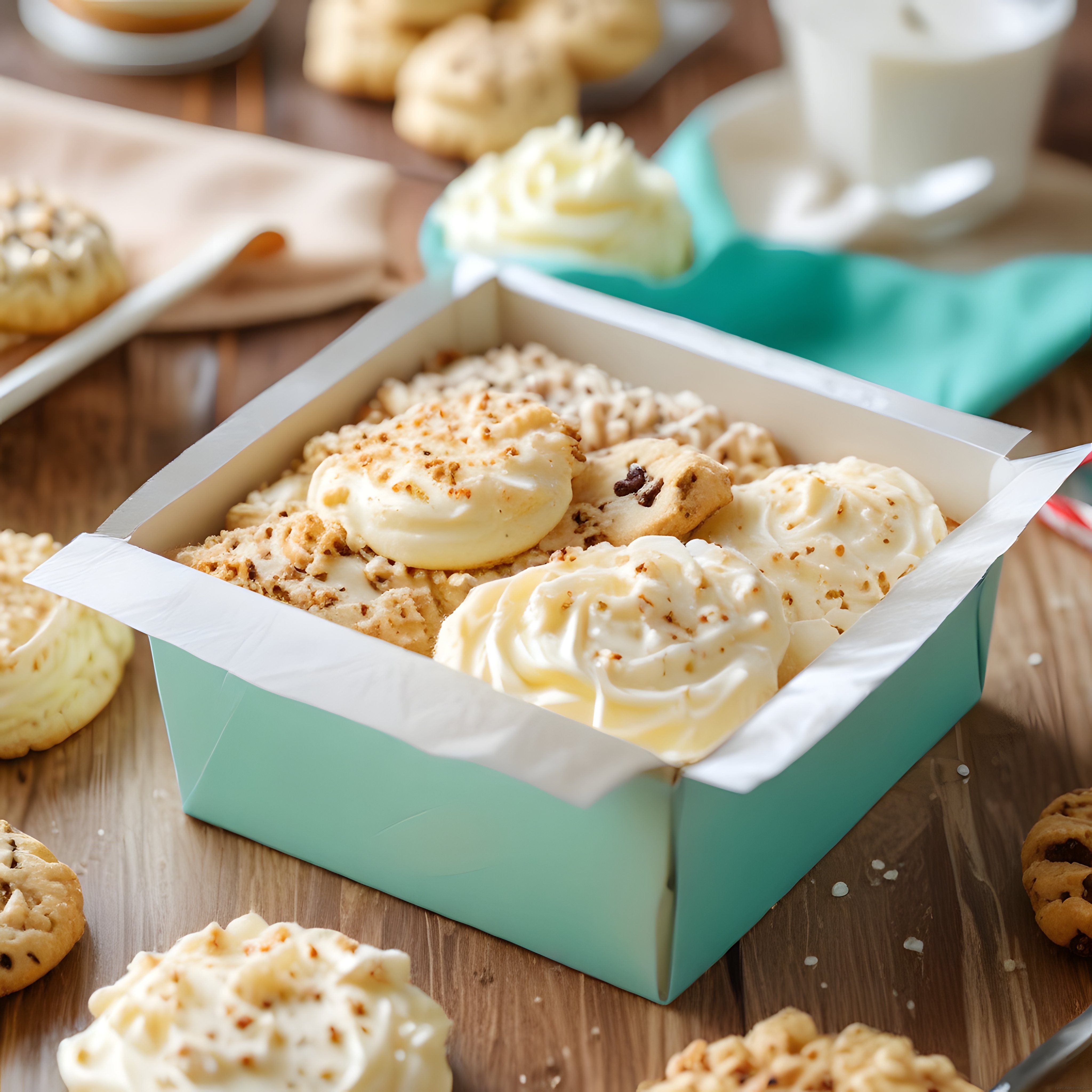 Kremalı Cupcake ve Kurabiyelerle Süslenmiş Ahşap Masada Nefis Tatlı Sunumu