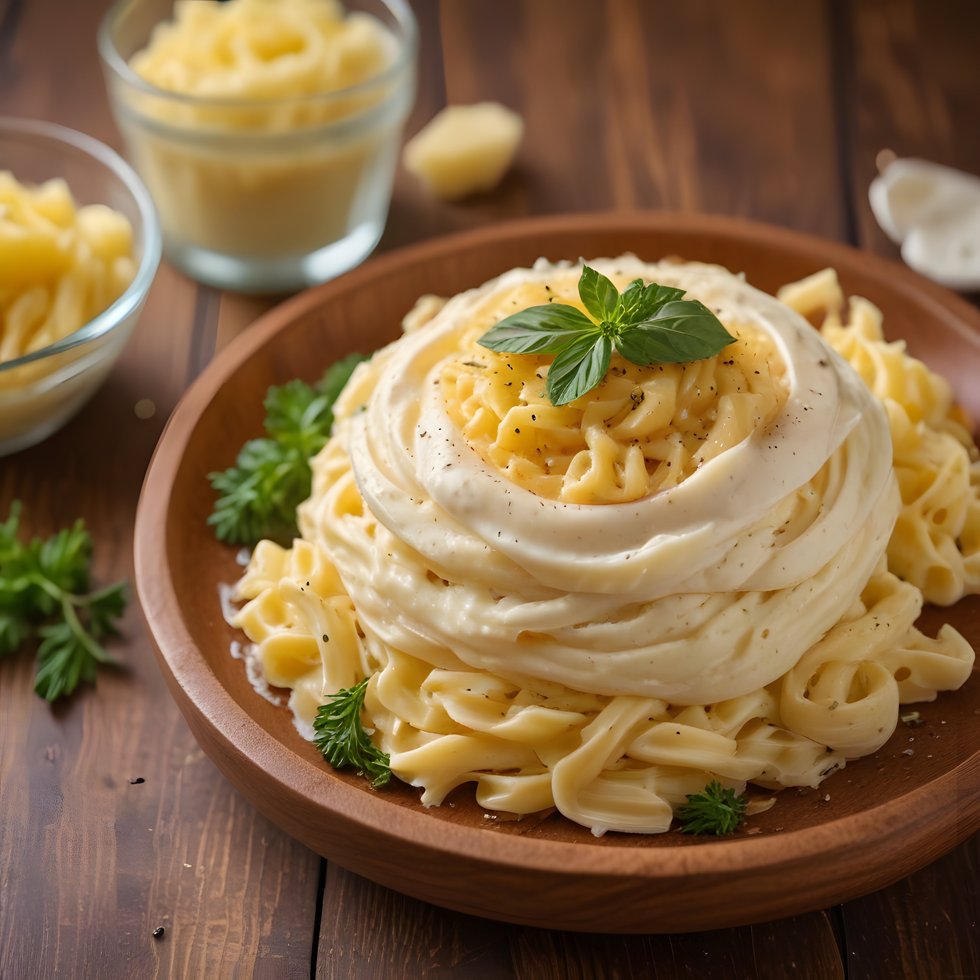 Kremalı Fettuccine Alfredo: Fesleğenli Peynirli Makarna Sunumu