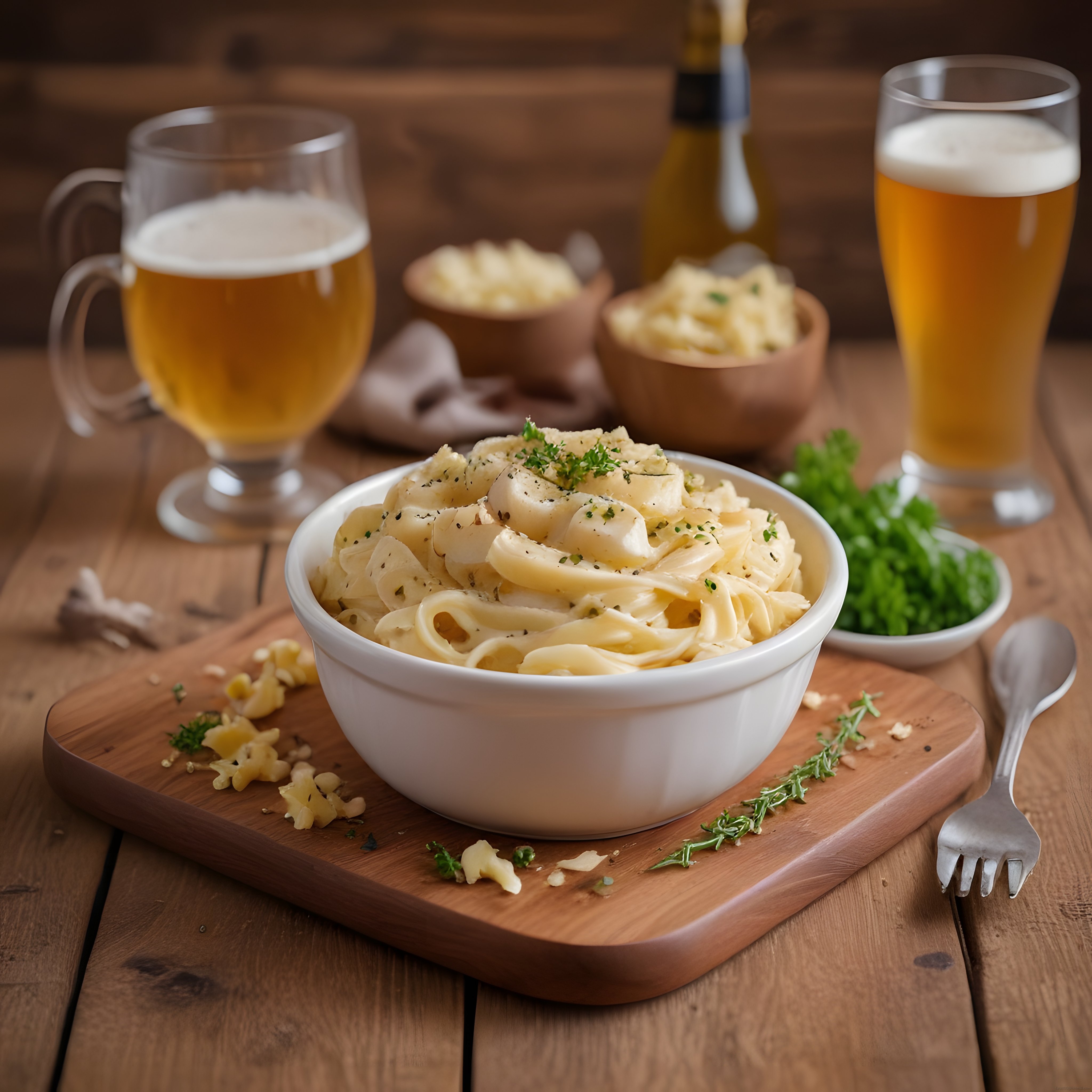 Kremalı Fettuccine Alfredo Tarifi ve Amber Bira ile Rustik Masa Dekorasyonu