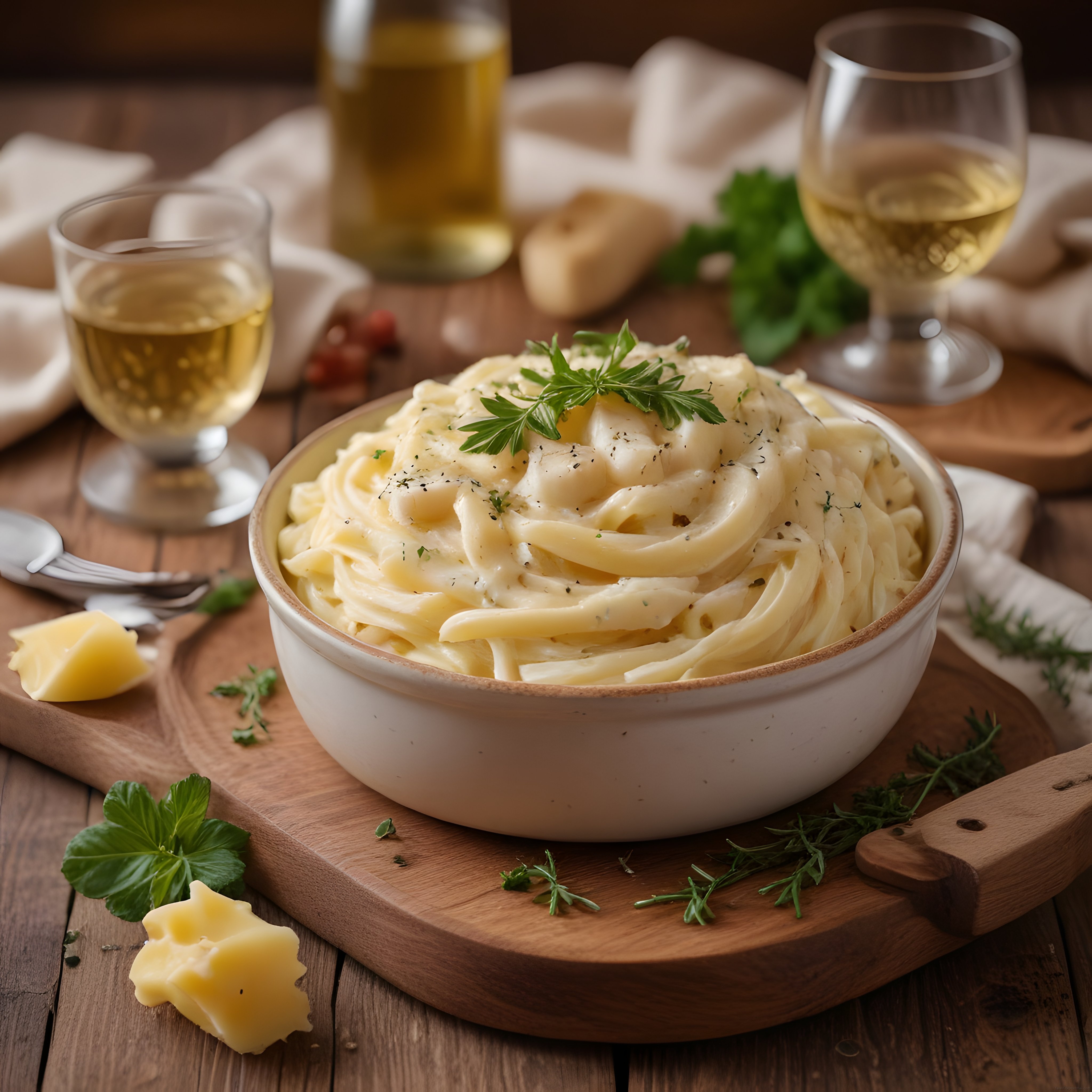 Kremalı Fettucine Alfredo ve Beyaz Şarap Eşliğinde Nefis Akşam Yemeği