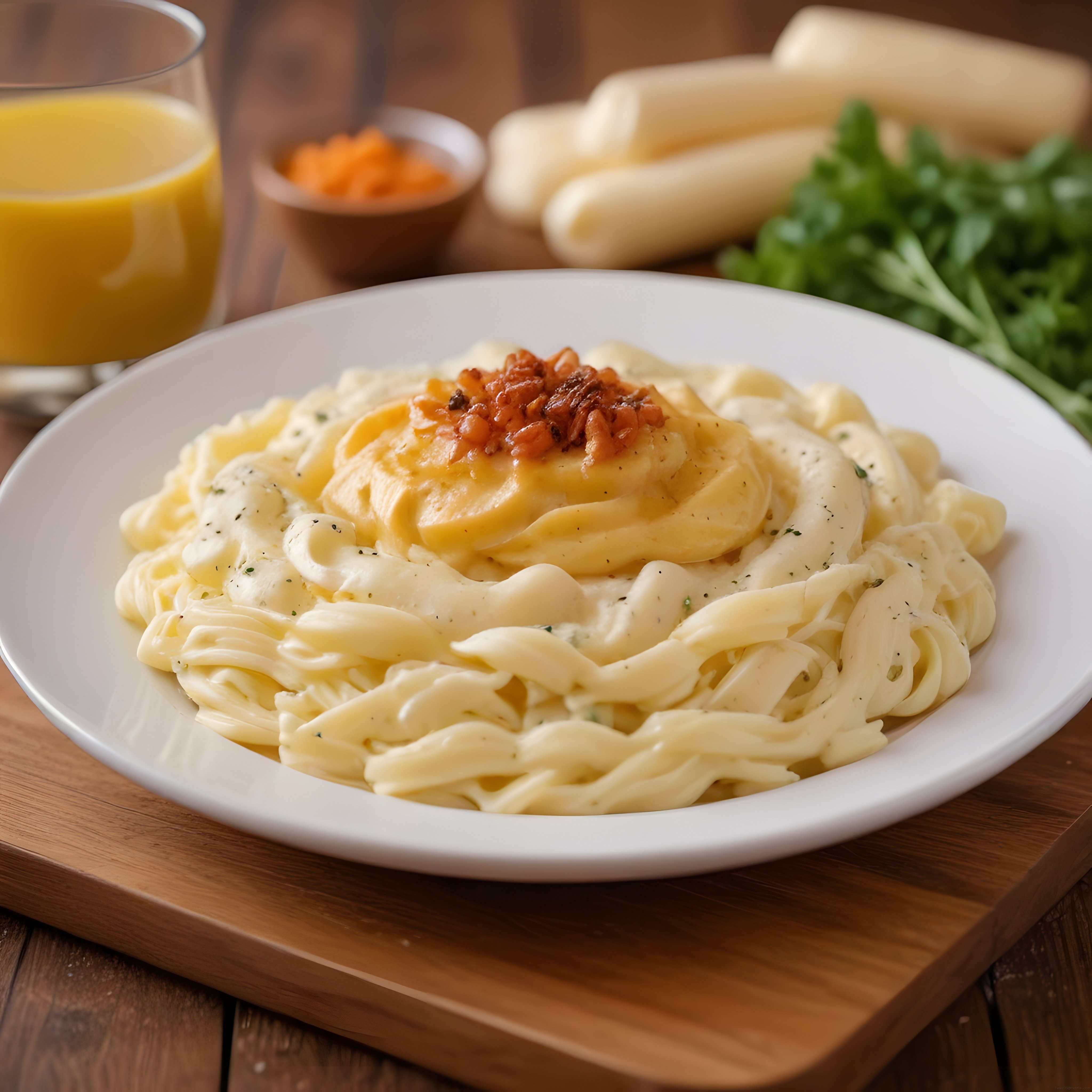 Kremalı Fettucine Alfredo ve Sarımsaklı Ekmek ile Lezzetli Bir Makarna Sunumu