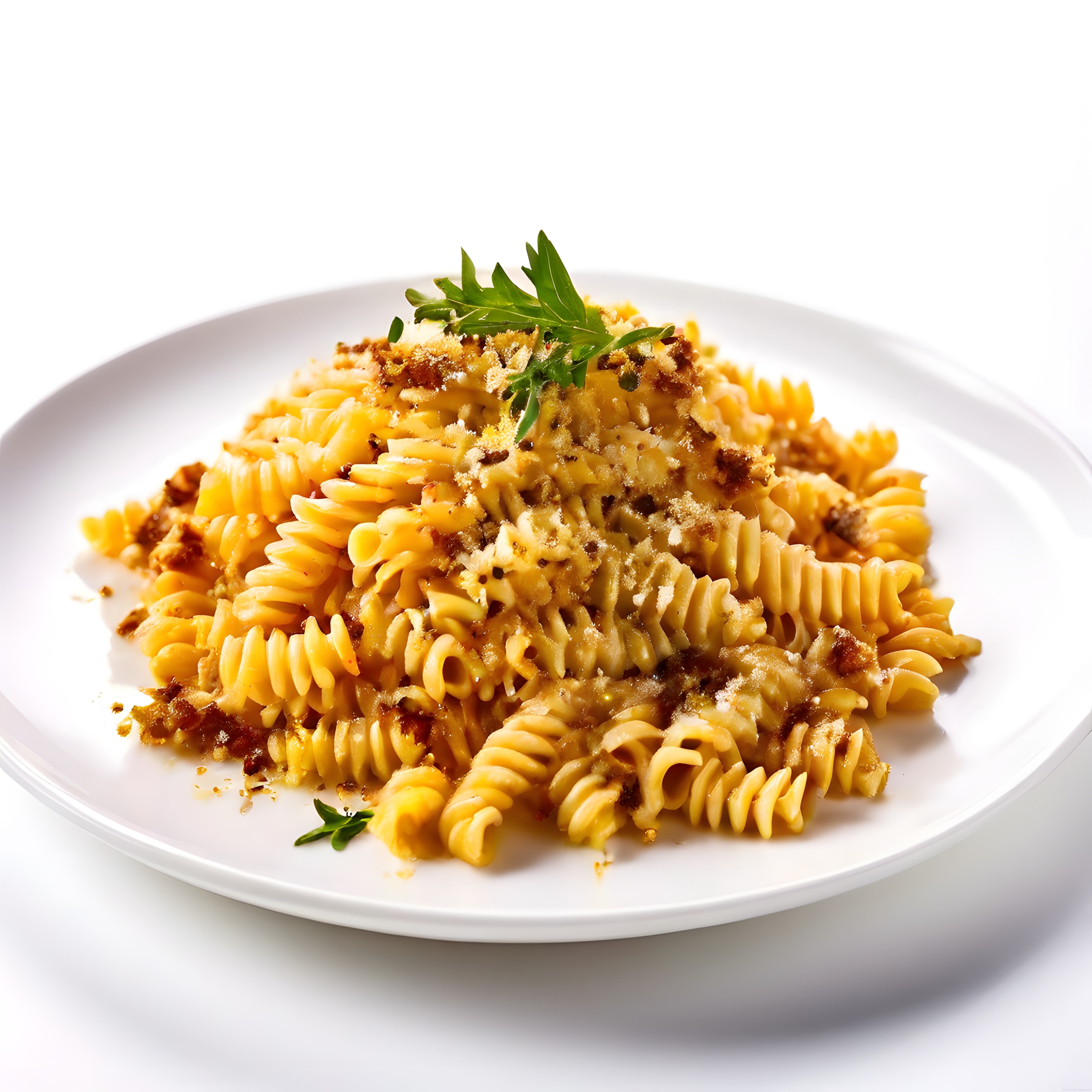Kremalı Fusilli Makarna: Grana Padano ve Roka Süslü Beyaz Tabağta İtalyan Tarifi