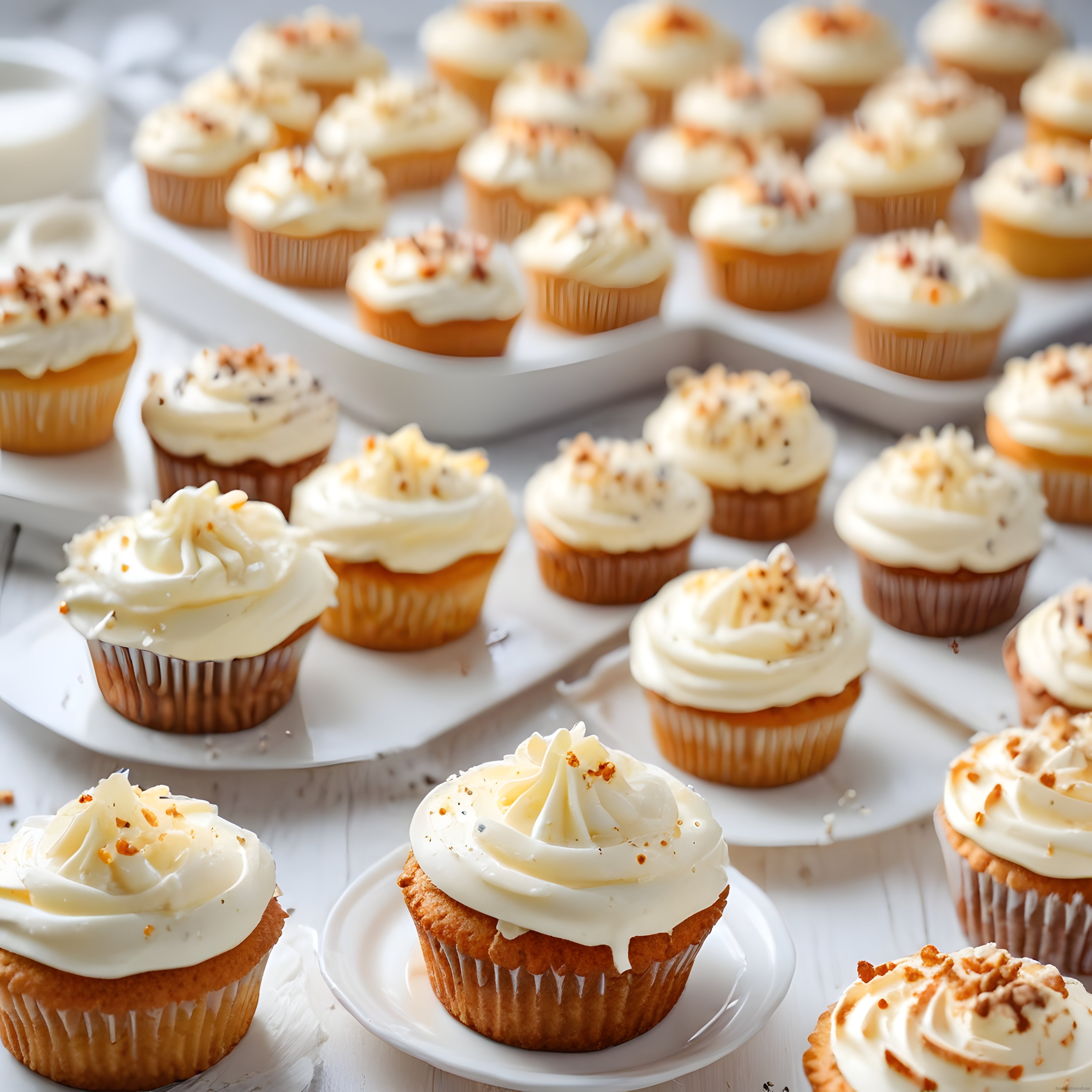 Kremalı Hindistan Cevizli Cupcakeler Ev Yapımı Mini Tatlı Pasta Sunumu