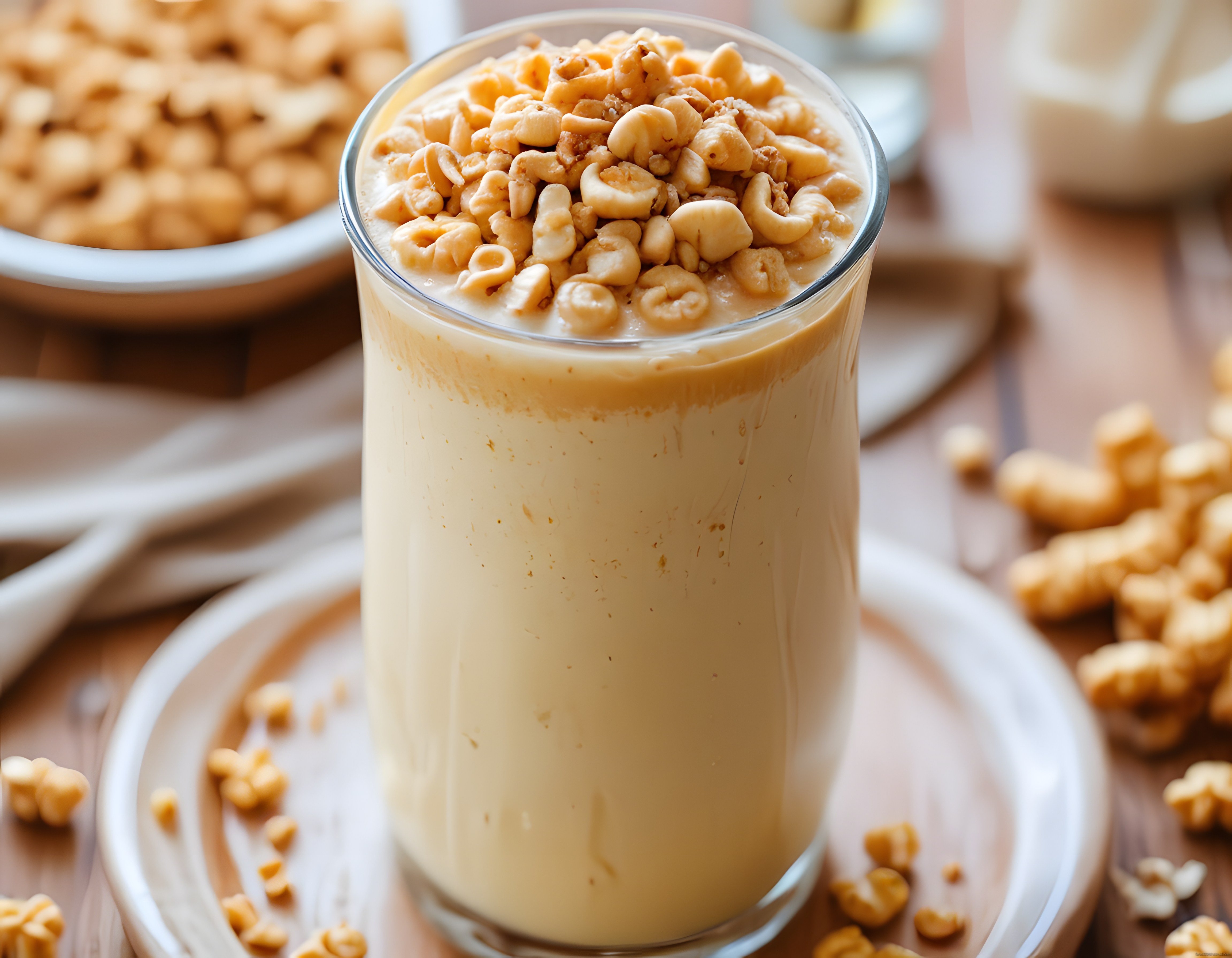 Kremalı Karamel Smoothie ve Gevrek Mısır Halkası Süslemeli İçecek Tarifi