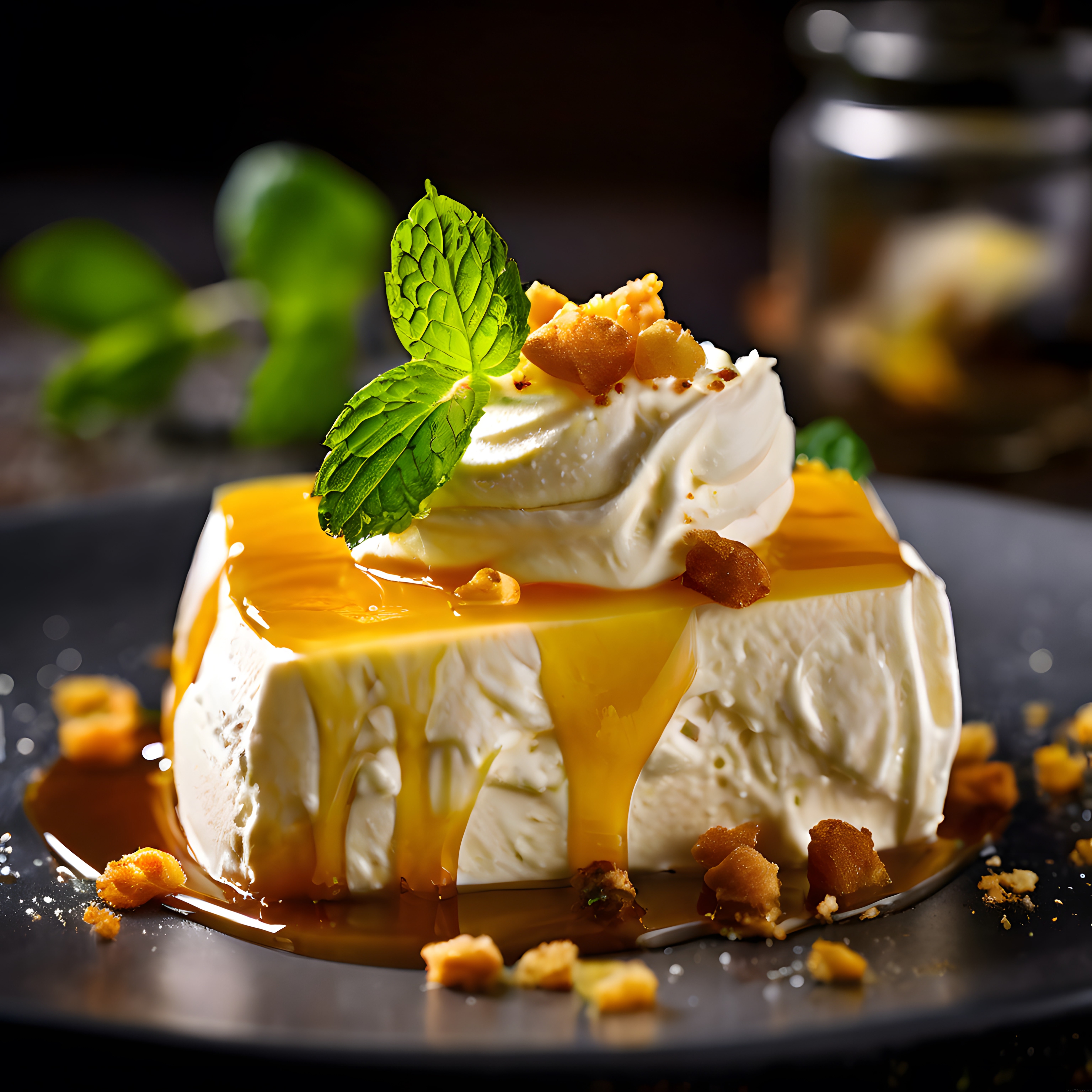 Kremalı Karamelli Tatlı: Nefis Panna Cotta ve Taze Nane Süslemesi