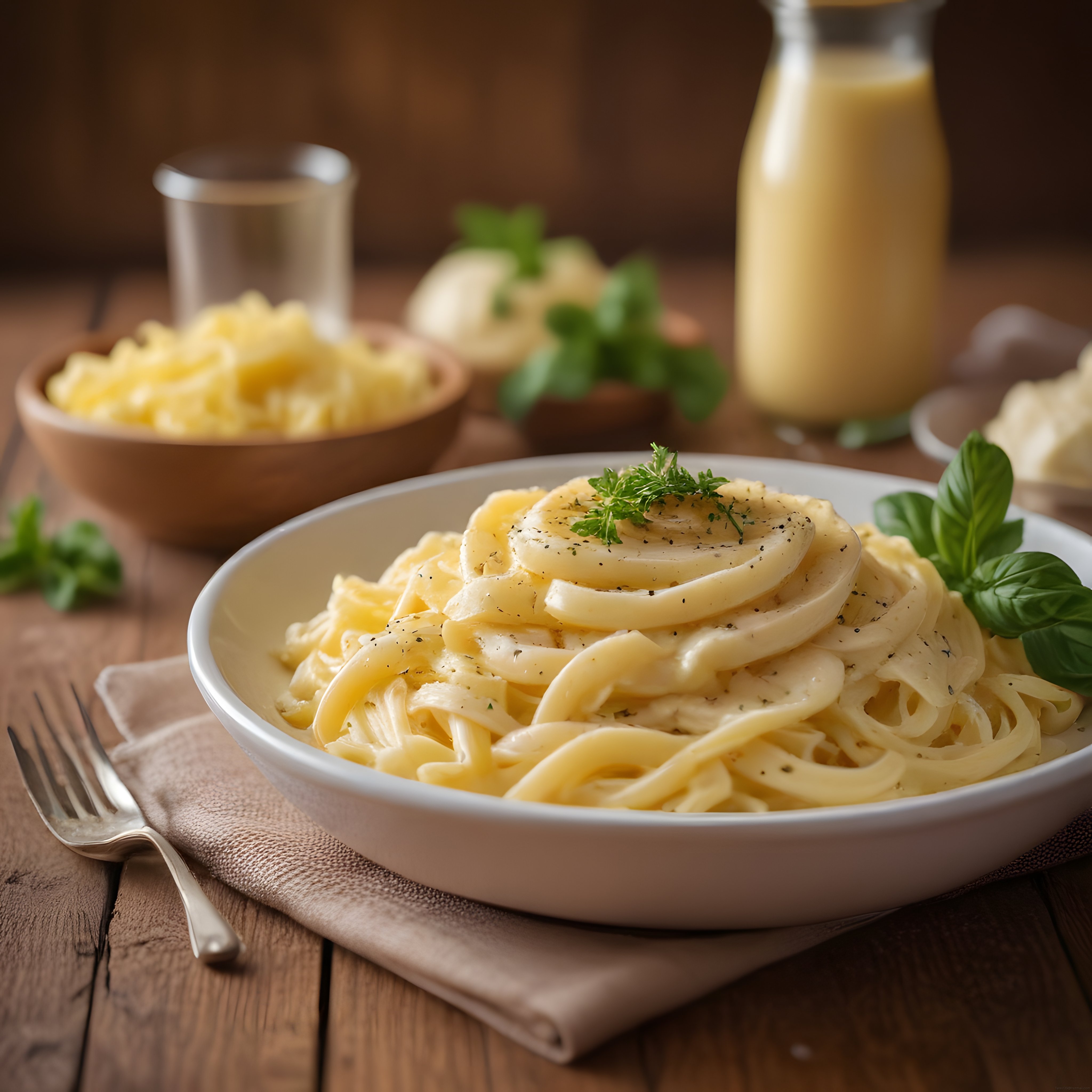Kremalı Makarna Sunumu: Fettuccine Alfredo ve Taze Mutfak Detayları